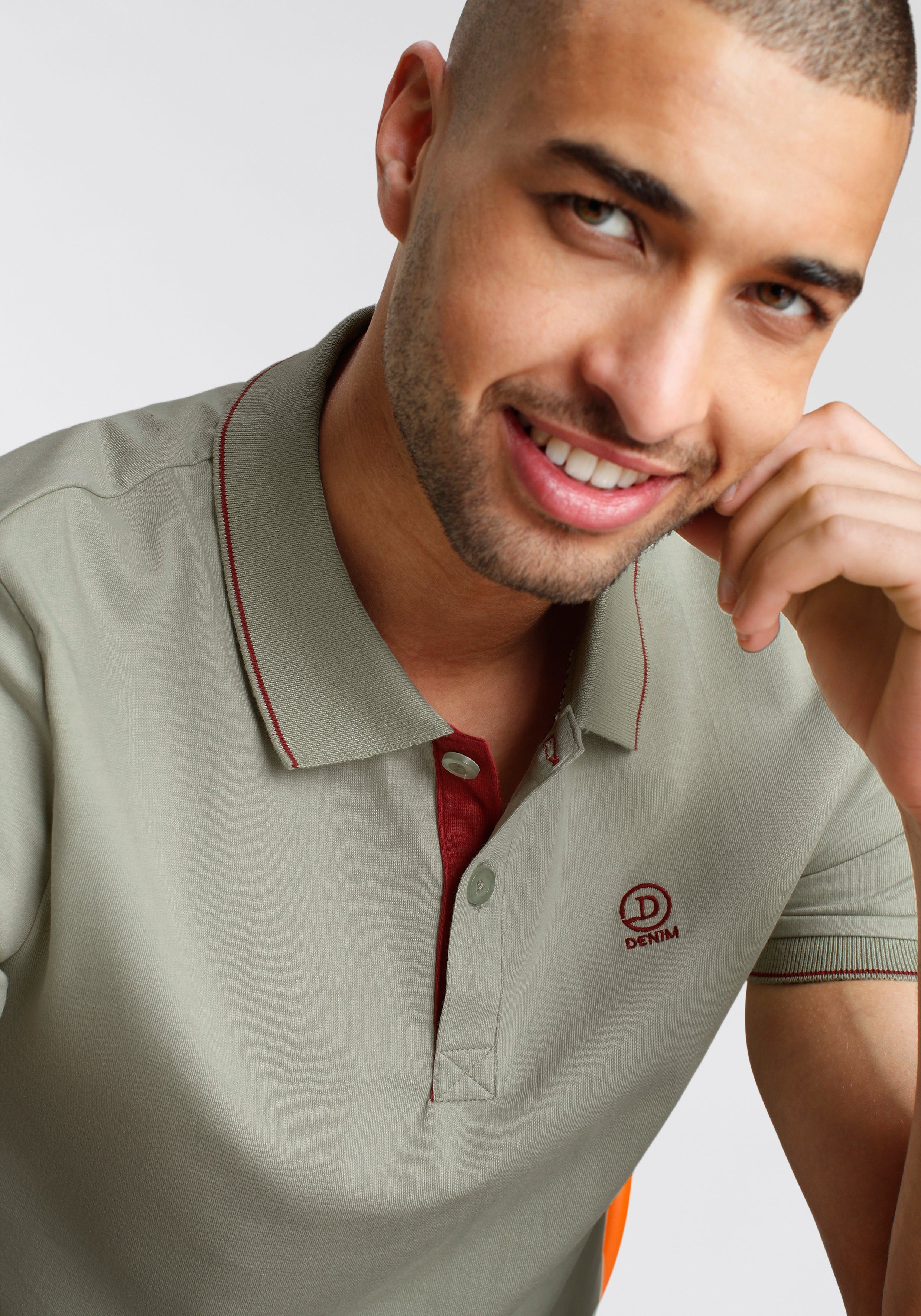 AJC Poloshirt besonderer und Optik khaki melange melange in mit neon Kontrasten