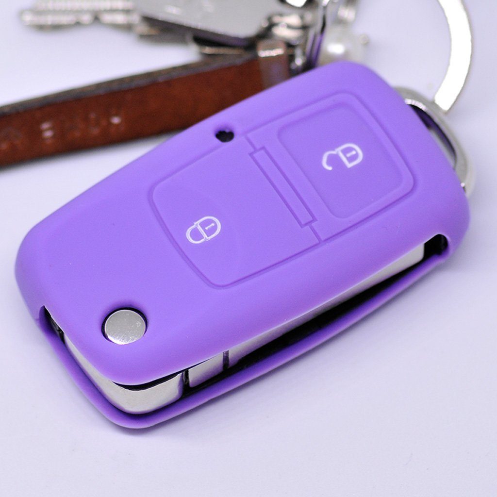 mt-key Schlüsseltasche Autoschlüssel Softcase Silikon Schutzhülle Lila, für VW Golf Polo Fox EOS Jetta SEAT Skoda bis 2009 2 Tasten Schlüssel