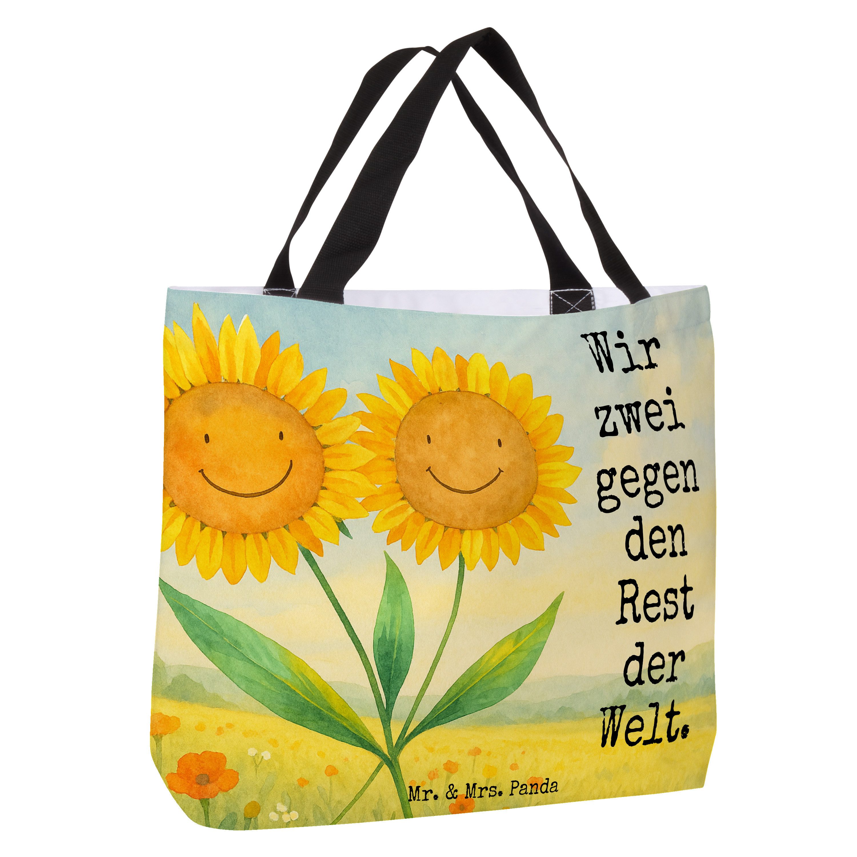 Mr. & Mrs. Panda Shopper Blume Sonnenblume Design, Stoffbeutel, Weiß, Pandatasche, Beste Freun (Packung), Reisetasche XL Tasche Beste Freundin