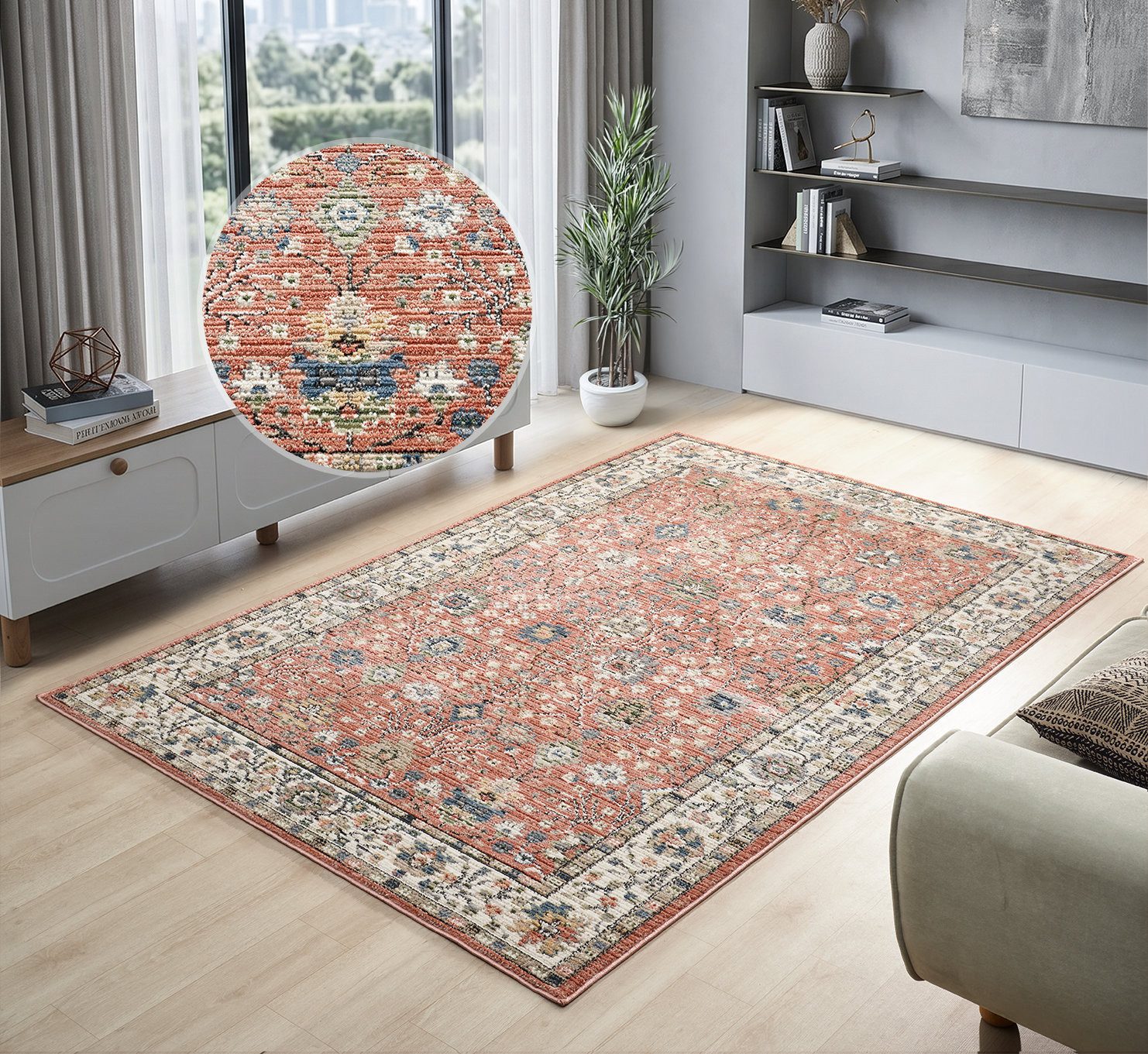 OTTO home Teppich Aylaa, Blumen-Motiv, Orient, rechteckig, Höhe: 9 mm, orientalisch, Blumen, Rahmen, Wohnzimmer, Schlafzimmer, Esszimmer