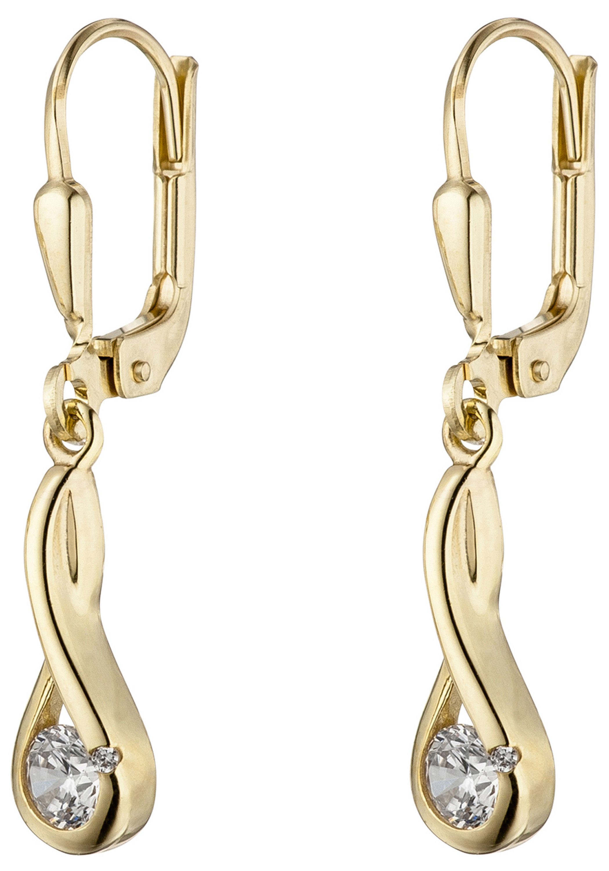 JOBO Paar Ohrhänger Ohrringe Goldohrringe hängend 28 mm lang, 333 Gold mit Zirkonia