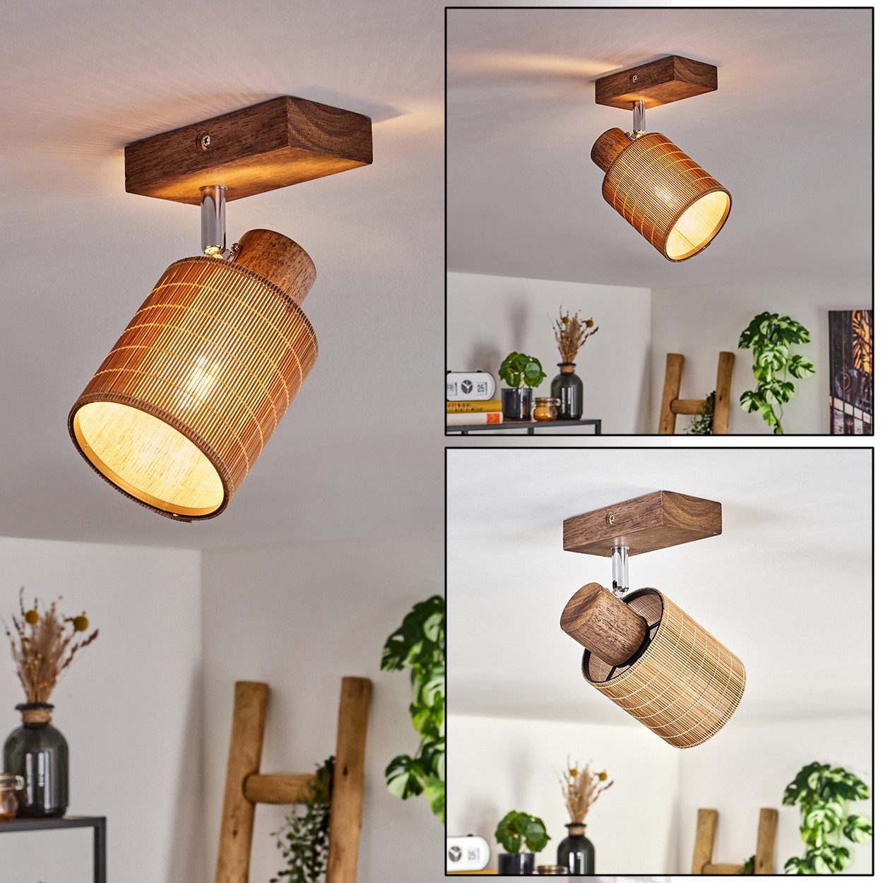 hofstein Deckenleuchte Deckenlampe aus Holz/Metall/Bambus in günstig online kaufen