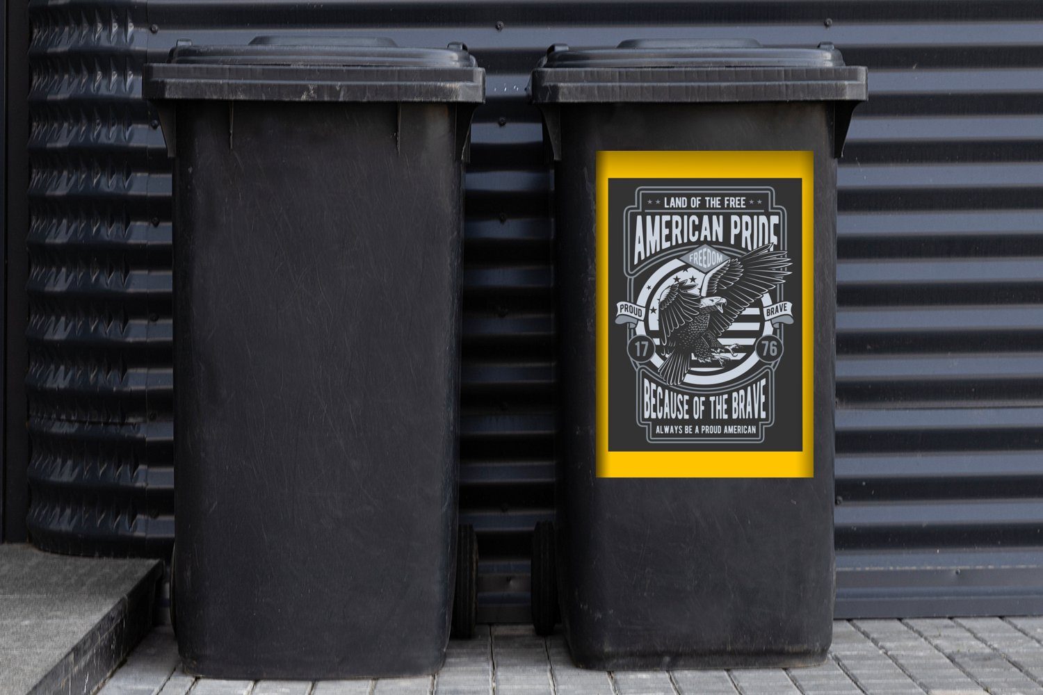 Container, - Sticker, Abfalbehälter - Mülleimer-aufkleber, MuchoWow Amerika - Wandsticker Gelb Vintage (1 St), Mülltonne, Grau
