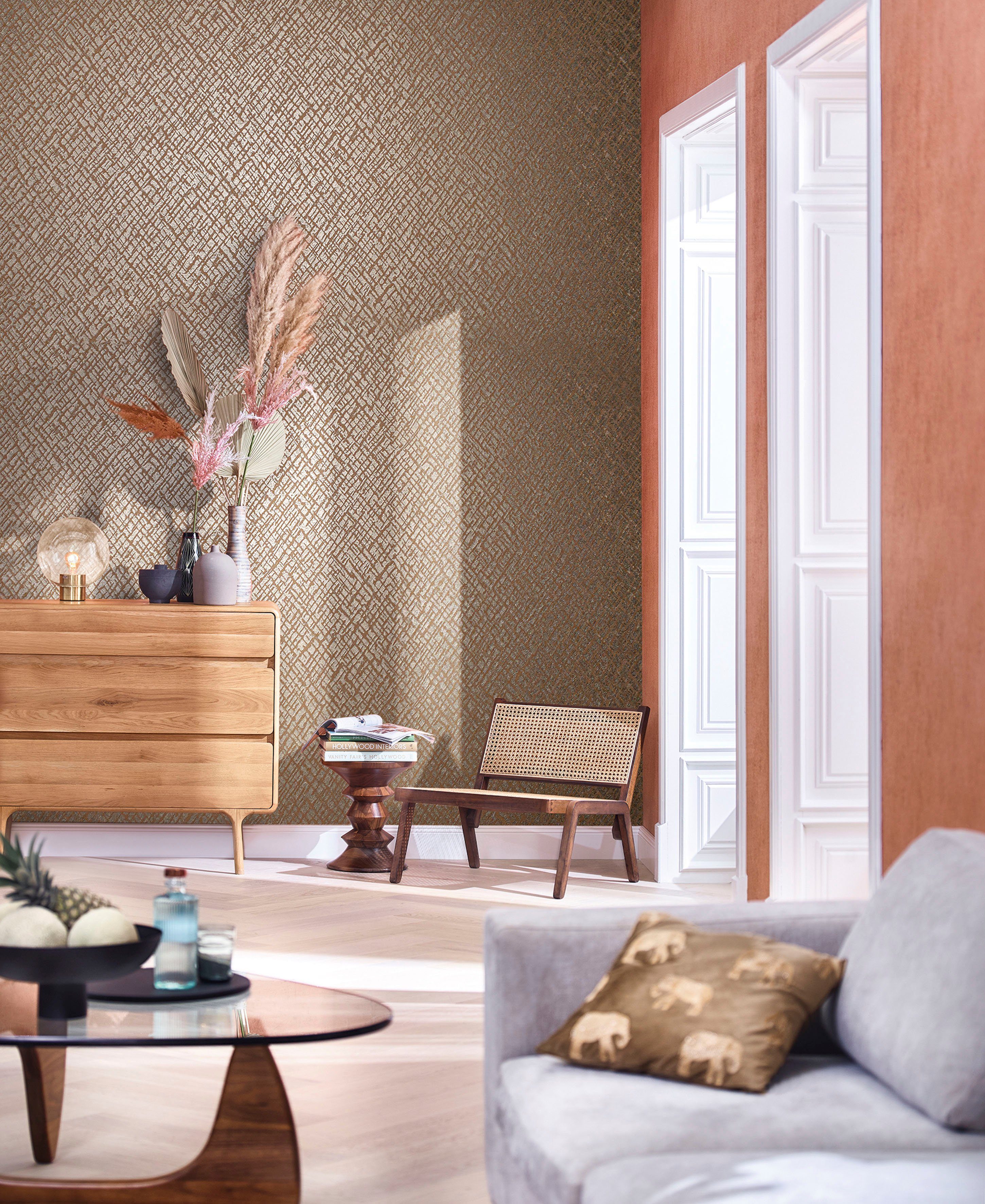 Marburg Vliestapete Wildness, geprägt, Kunst, glänzend, kariert, Kacheln moderne Tapete für Wohnzimmer Schlafzimmer Küche