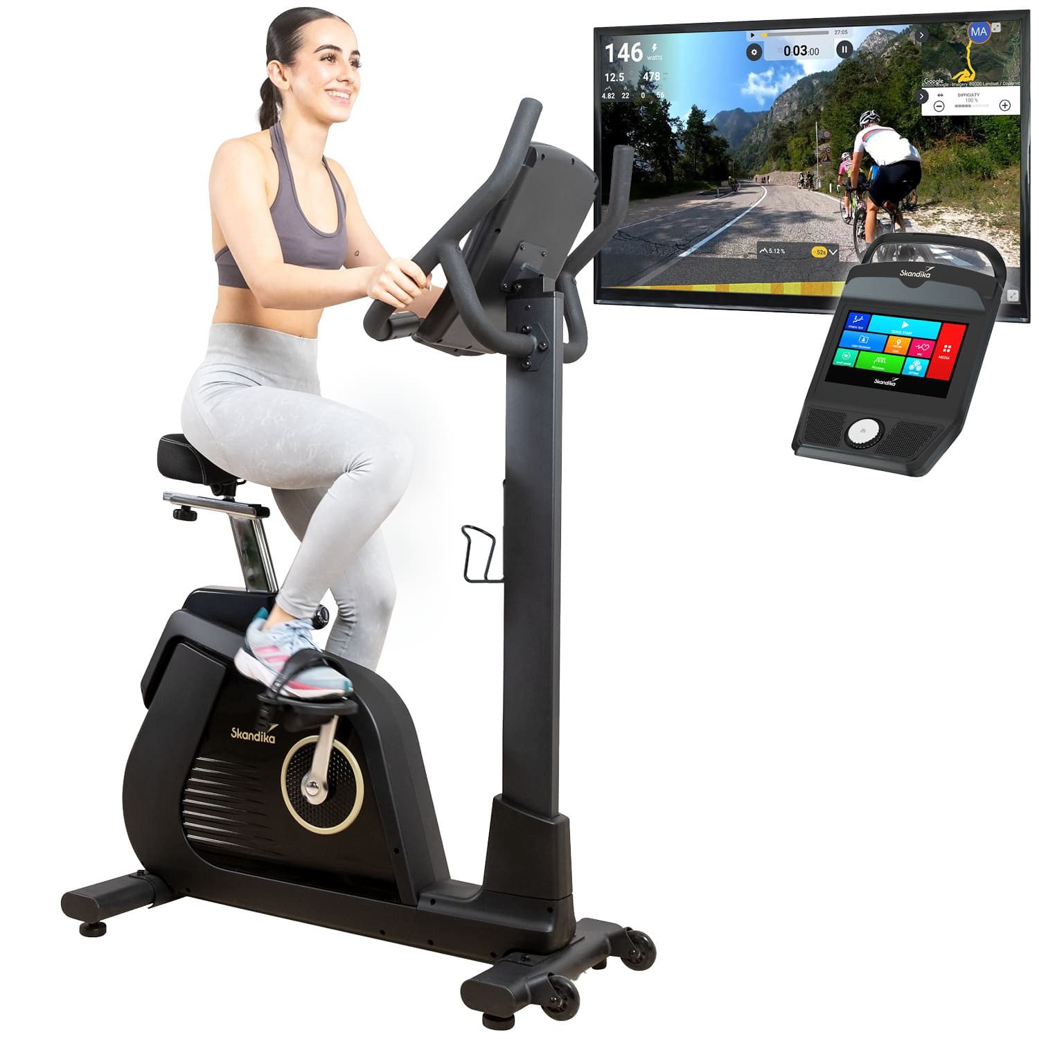 Heimtrainer Cykling P14 Touchscreen, Multimedia-Computer, Transportrollen