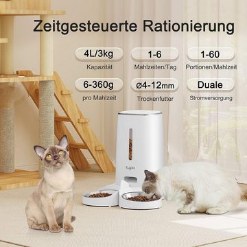 EUGAD Katzen-Futterautomat, 2 Näpfe 4L Futterspender, dualer Strommod