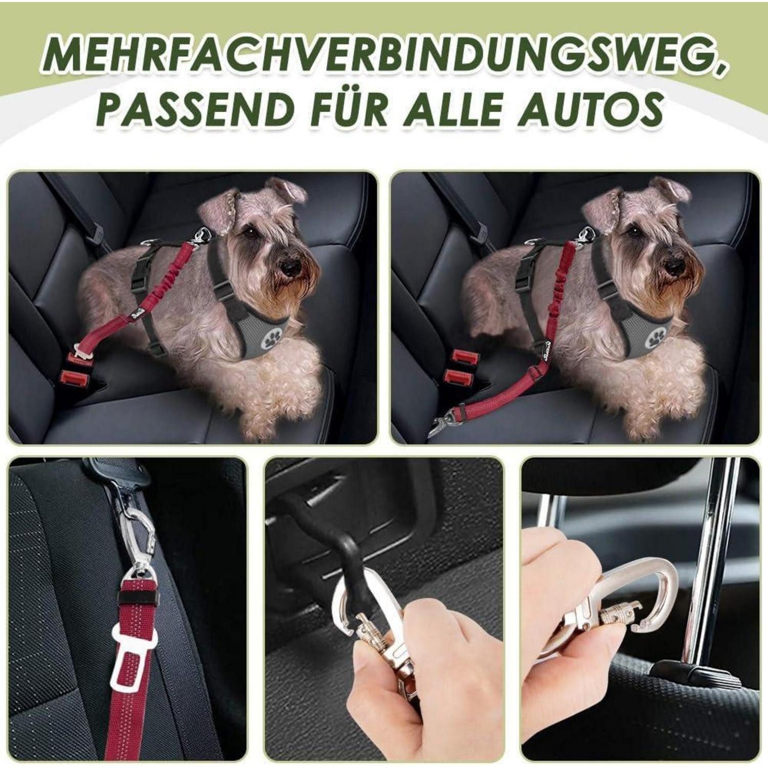LuxusKollektion Autohundegeschirr Hundegurt Auto Verstellbar Ruckdämpfung Universalstecker Rot