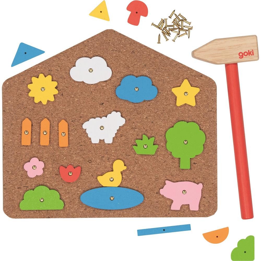 goki Klopfbank Nagelspiel Hammerspiel Holz Kreativspiel Motorikspiel ab 3 Jahre, Fördert Motorik und Konzentration