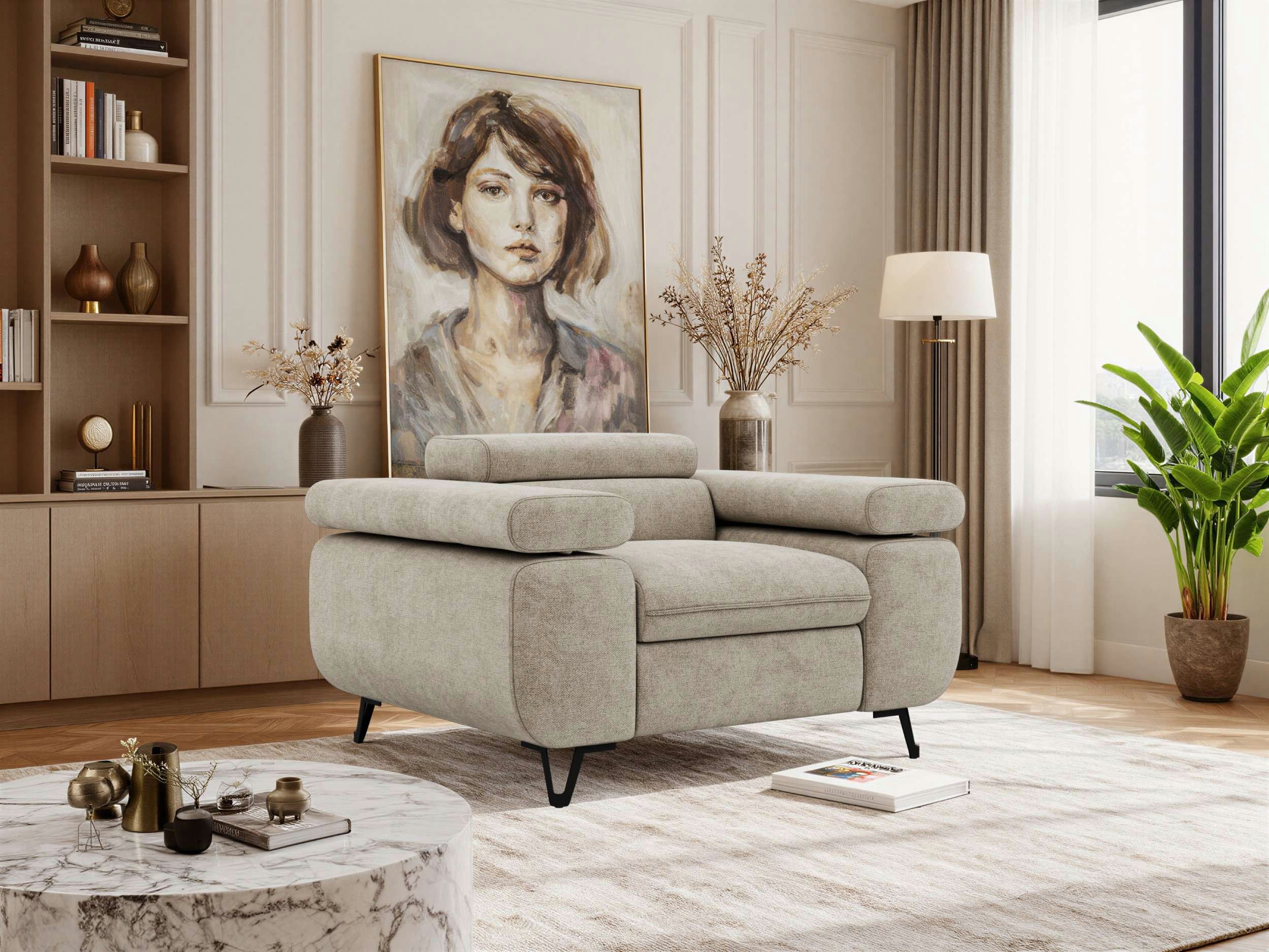 MKS MÖBEL Sofa PETER, Couch mit verstellbaren Armlehnen, 2-Sitzer Sofa, Wellenfedern