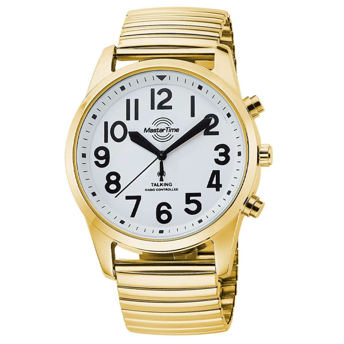 MASTER TIME Funkuhr MTGA-10941-12Z, Sprechende Herren Goldfarben mit Zugband