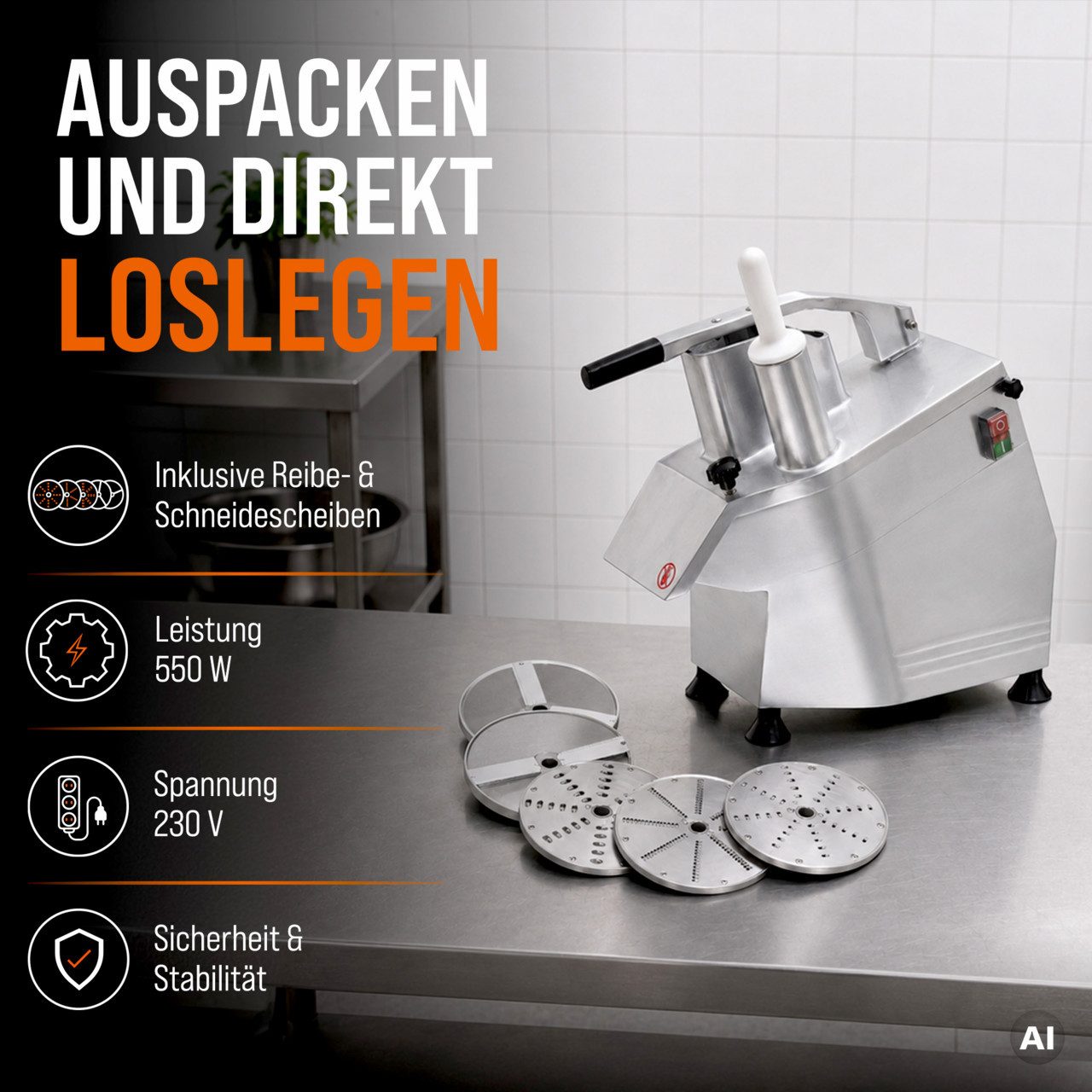 GastroHero Gemüsehacker Gemüseschneider I 5 Scheiben I Cutter - Gastro, 550 W