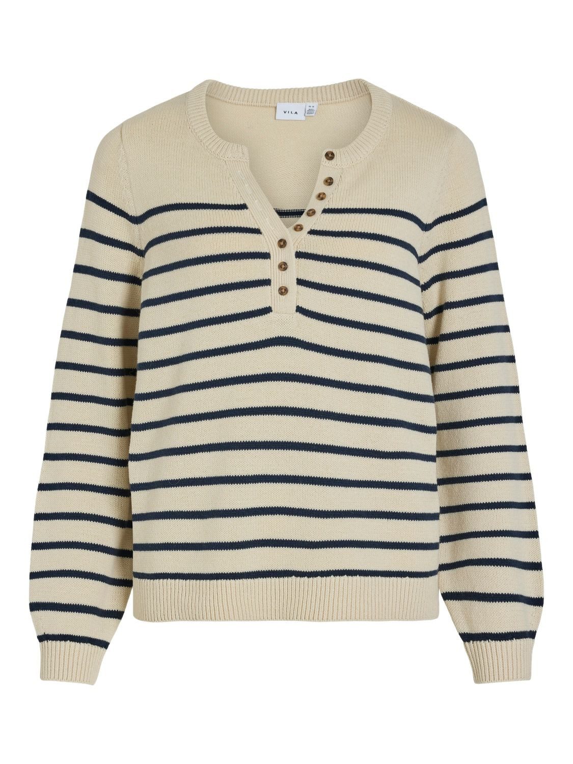 Vila Rundhalspullover VIKYLIE L/S KNIT BUTTON TOP/PB