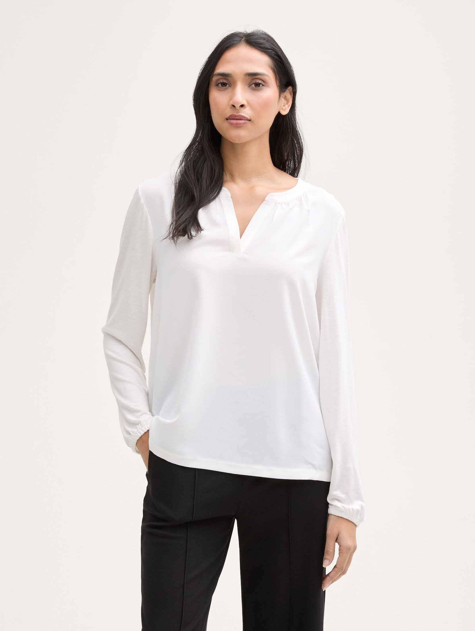 Langarmshirt Langarmshirt im Material-Mix