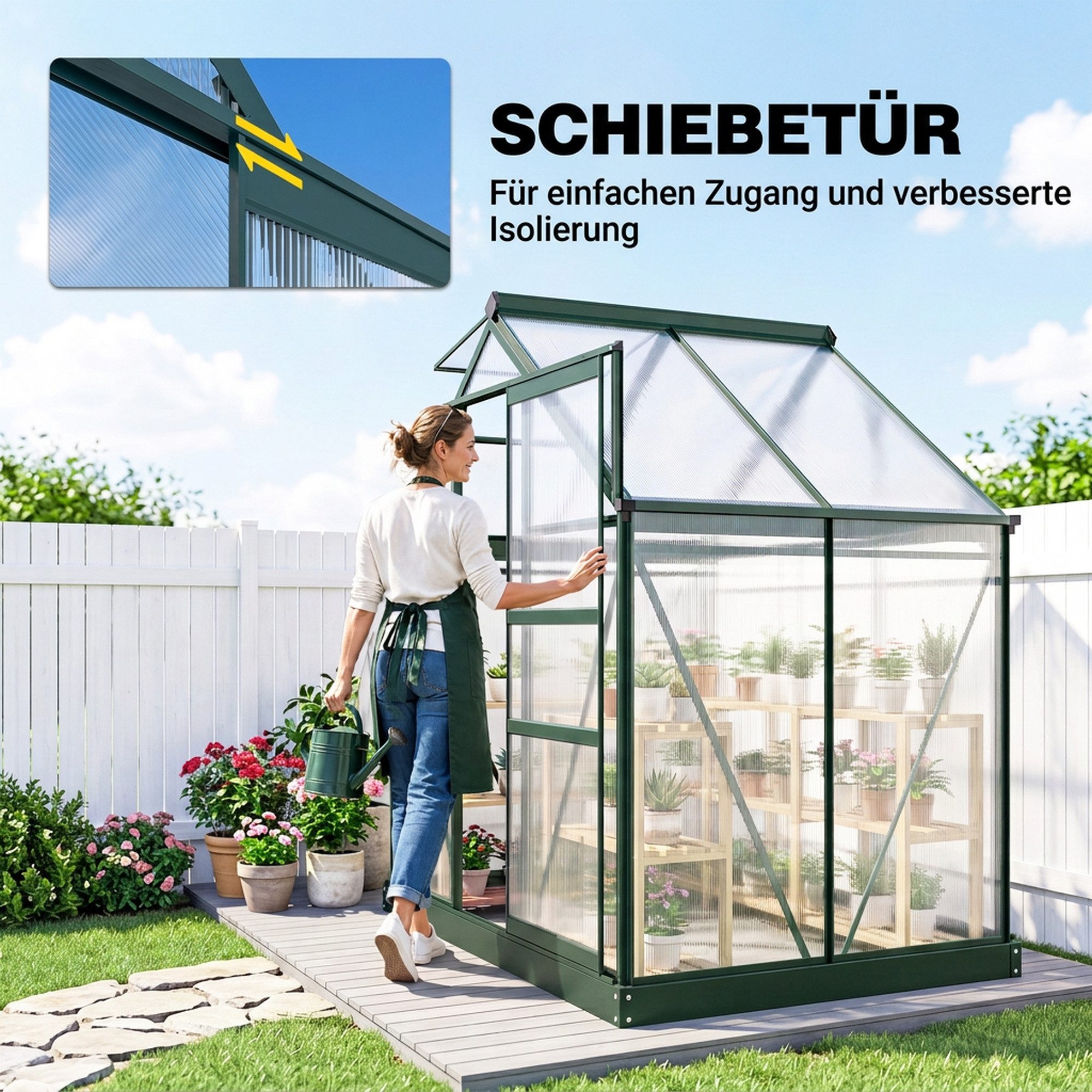 Outsunny Gewächshaus Aluminium Treibhaus 2,51m² mit Fundament, Dachfenster, BxTxH: 190 x 132 x 201 cm, BxLxH: 132 x 190 x 201 cm, 4 mm Wandstärke, Pflanzenhaus  – Bild 4 von 5