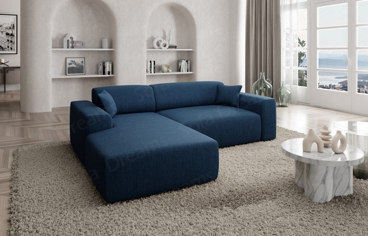 Sofa Dreams Ecksofa Designer Stoffsofa Mallorca L Form kurz Modern Stoff Sofa, Strukturstoff, Loungesofa blau77