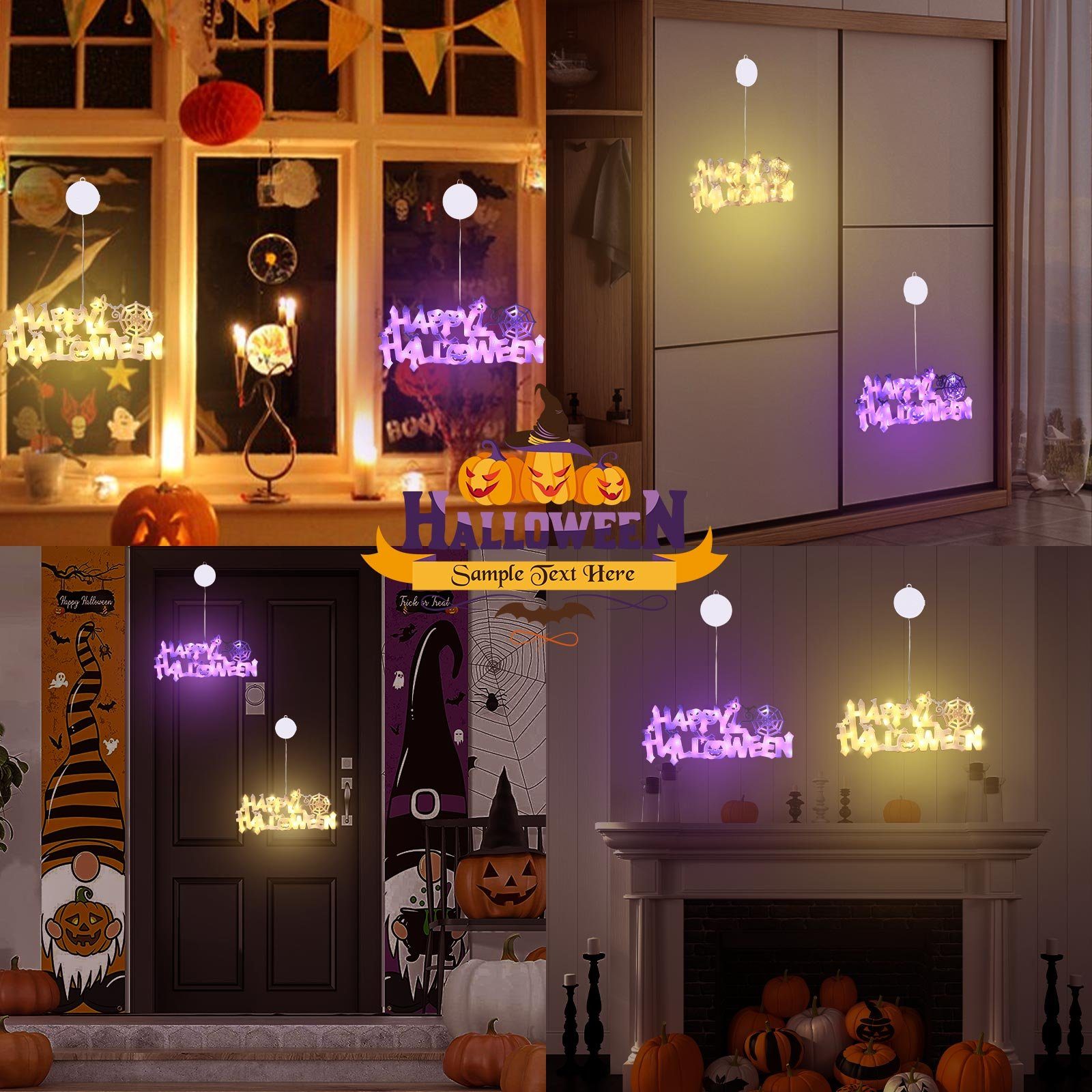 Fenster Lichter, HALLOWEEN Nachtlicht Fensterbeleuchtung Halloween, mit 3D Batterie Weihnachten, Deko, Weiß für LED-Lichterkette Warmes Sunicol Dekohänger Wohnkultur