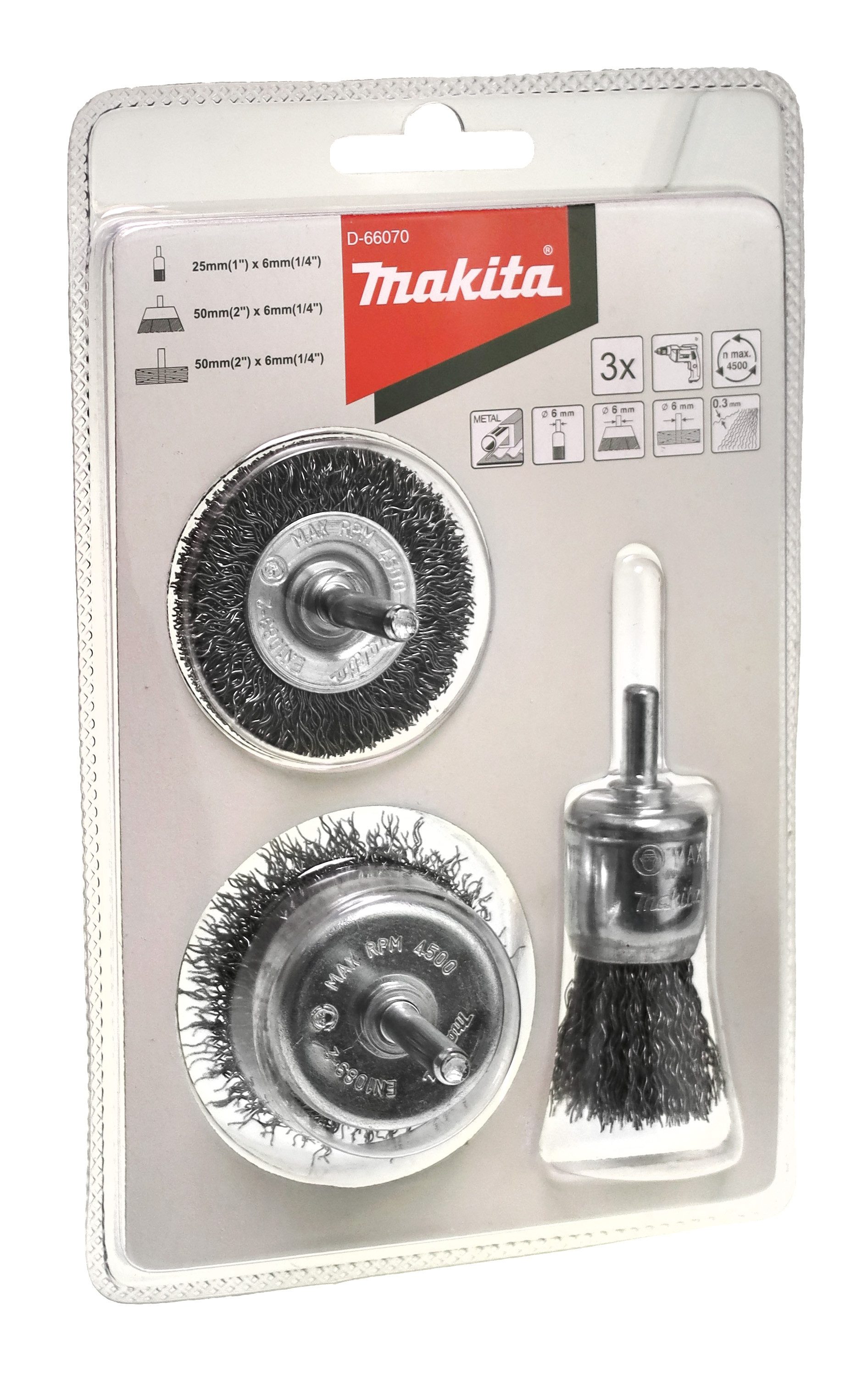 Makita Bohrer- und Bit-Set Makita D-66070 Rundbürsten-Set 3tlg. Stahl passend für Bohrmaschine