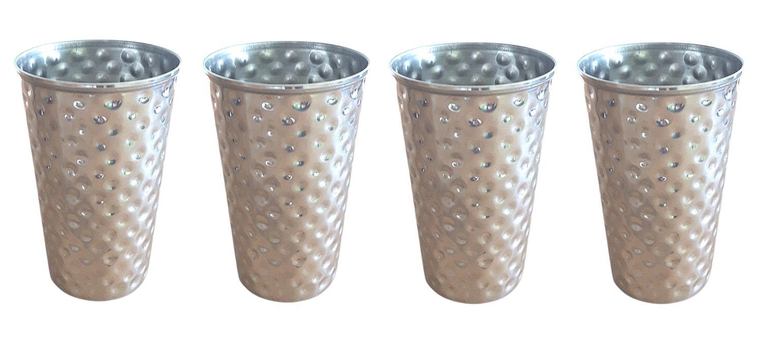 BURI Glas Edelstahl Becher 500ml 4er-Set gehämmert Trinkbecher Metallbecher Camp, Edelstahl