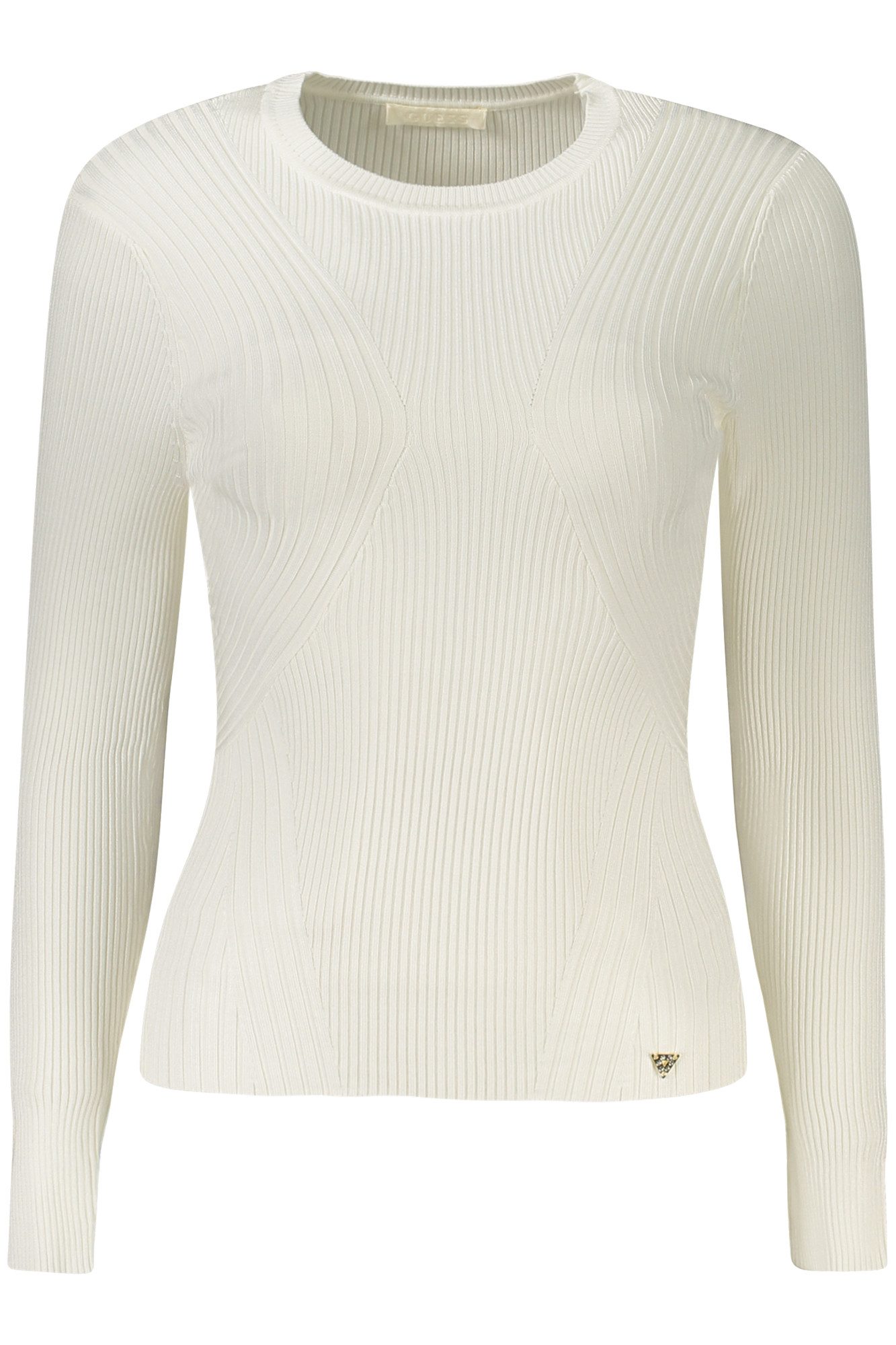 GUESS JEANS Strickpullover Damenpullover Weiß Langarmshirt mit Rundhals und Logo-Applikation