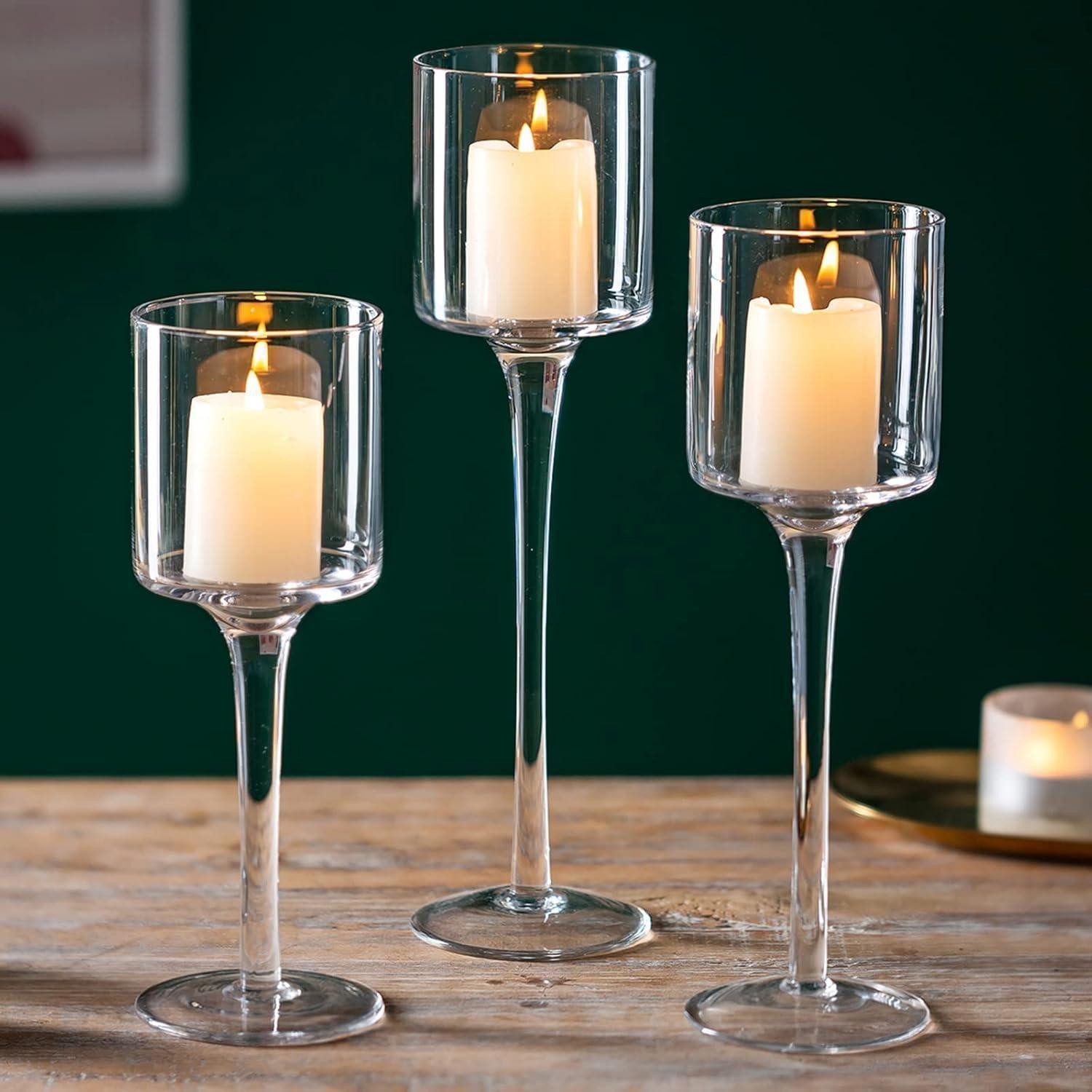 LuxusKollektion Teelichthalter 3er Set Teelichthalter Glas - Elegante Kerzenständer für Hochzeit
