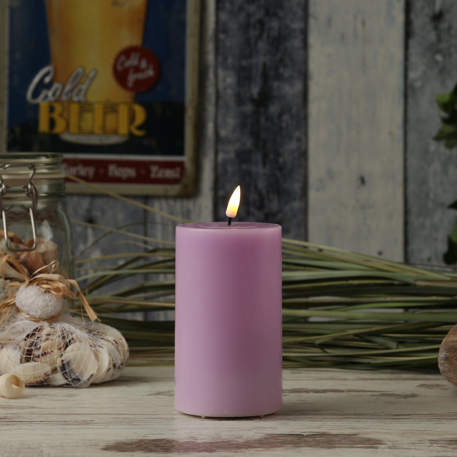 Deluxe Homeart LED-Kerze LED Kerze Mia Echtwachs 3D Flamme flackernd H: 12,5cm D:7,5cm lavendel (1-tlg)