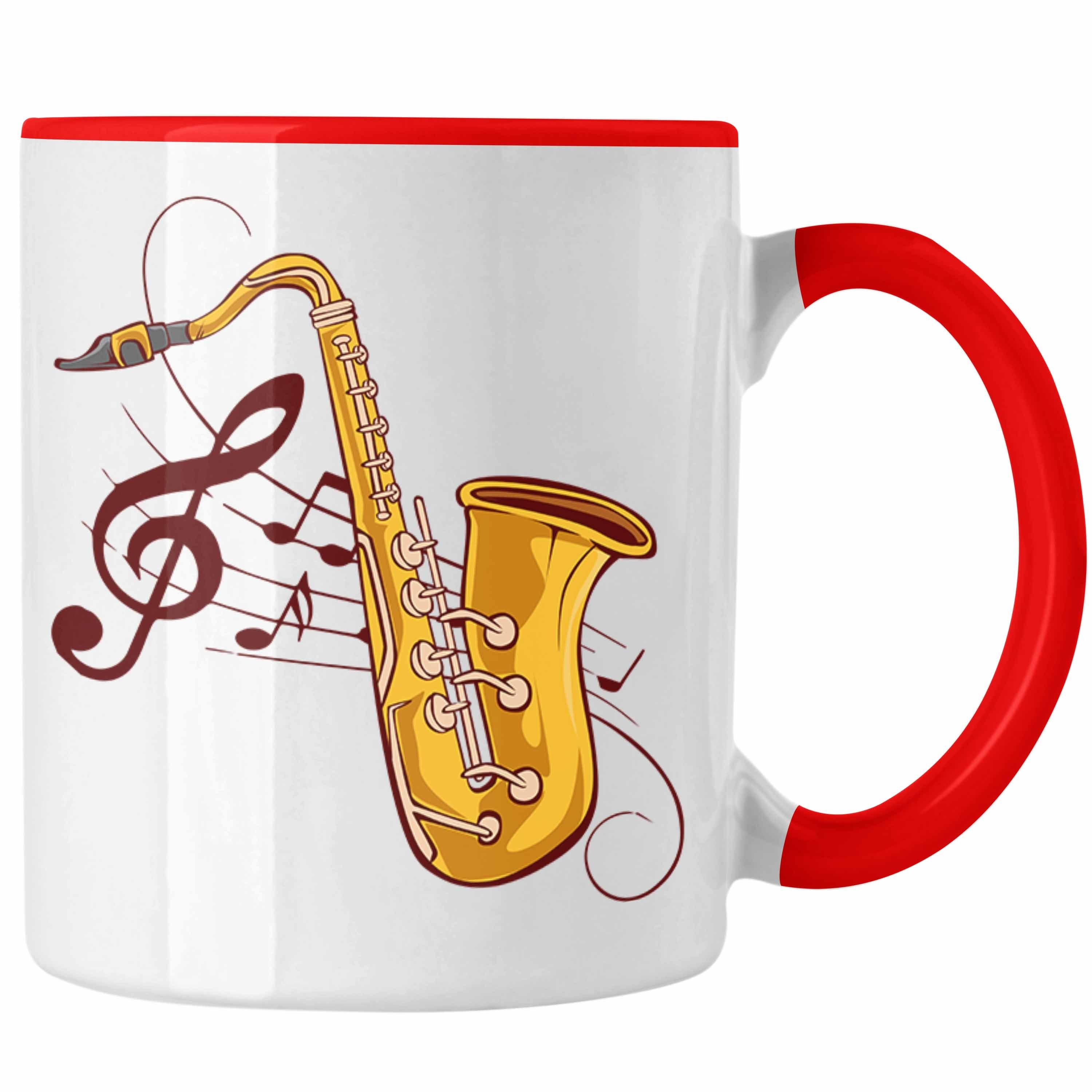 Trendation Tasse Lustige Saxofon-Tasse Geschenk Saxofonspieler Geschenkidee Rot