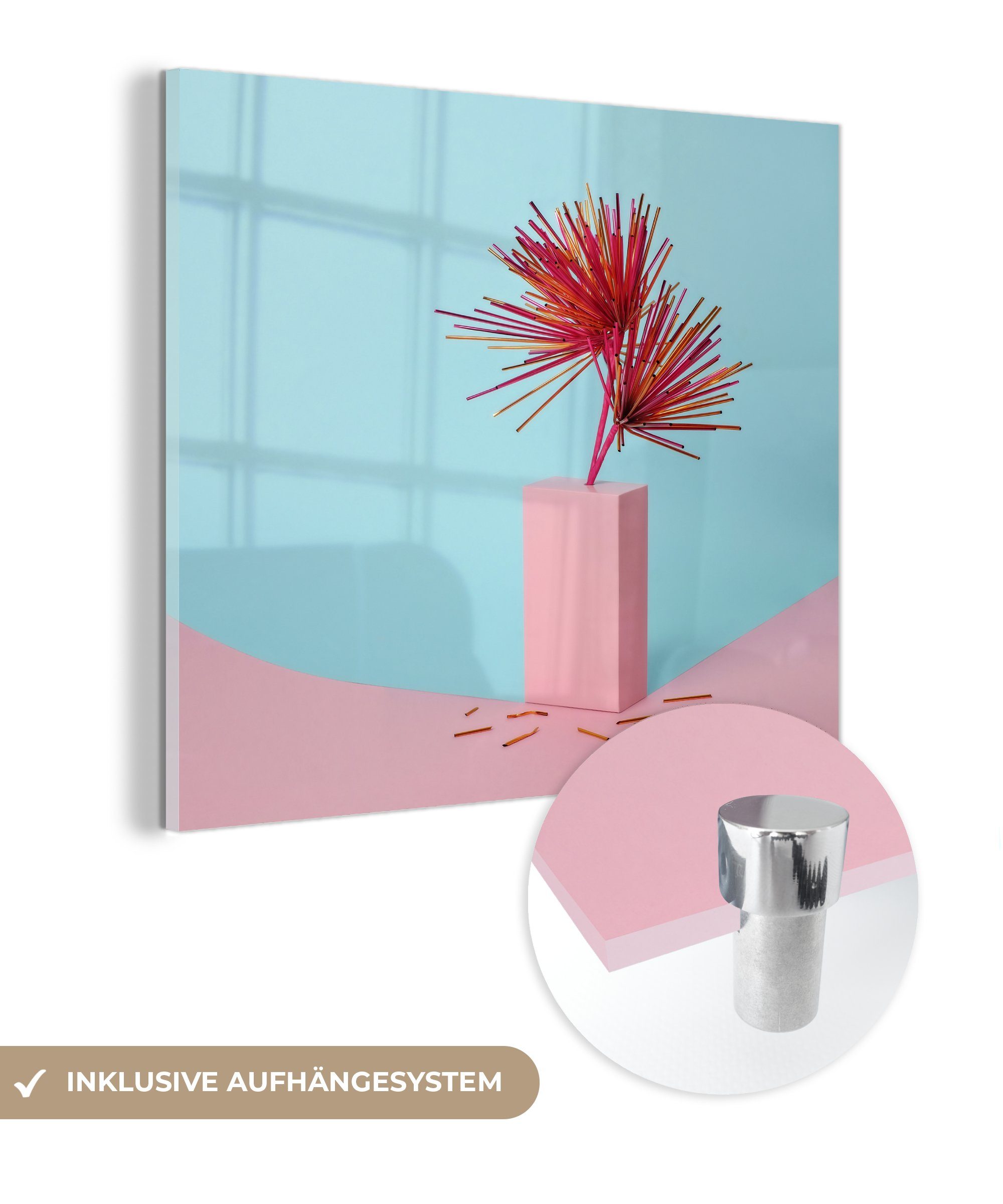 MuchoWow Acrylglasbild Falsche Pflanze Wanddekoration - auf - (1 aus Glasbilder Strohhalmen, Glas Glas Bilder St), Foto - auf Wandbild