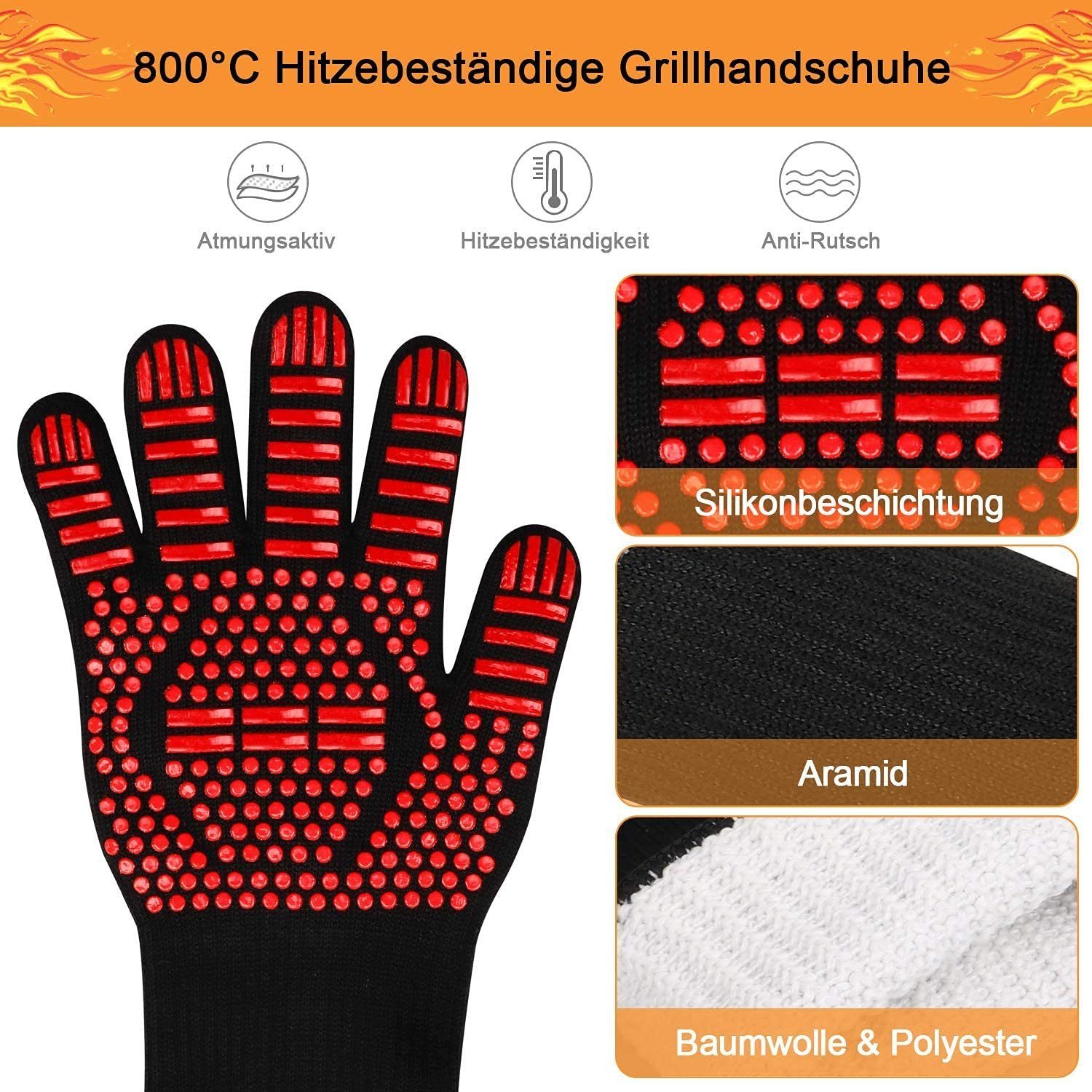 Handschuhe Grillhandschuhe Feuerfeste Grillhandschuhe 500℃, Hitzebeständig rot GelldG