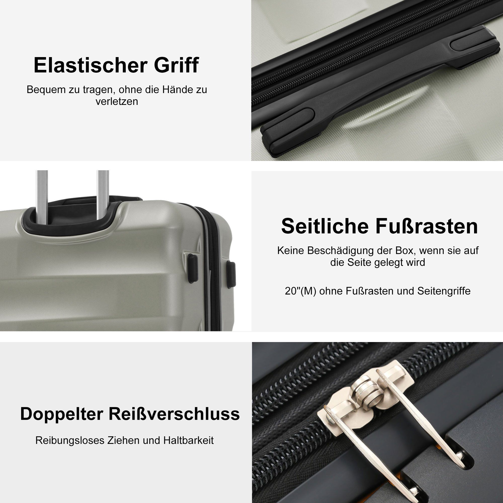 Rollen, Kofferset Grün Ulife tlg) (3 Reisekoffer 4 ABS-Material, 360° TSA Zollschloss, Trolleyset -Räder,