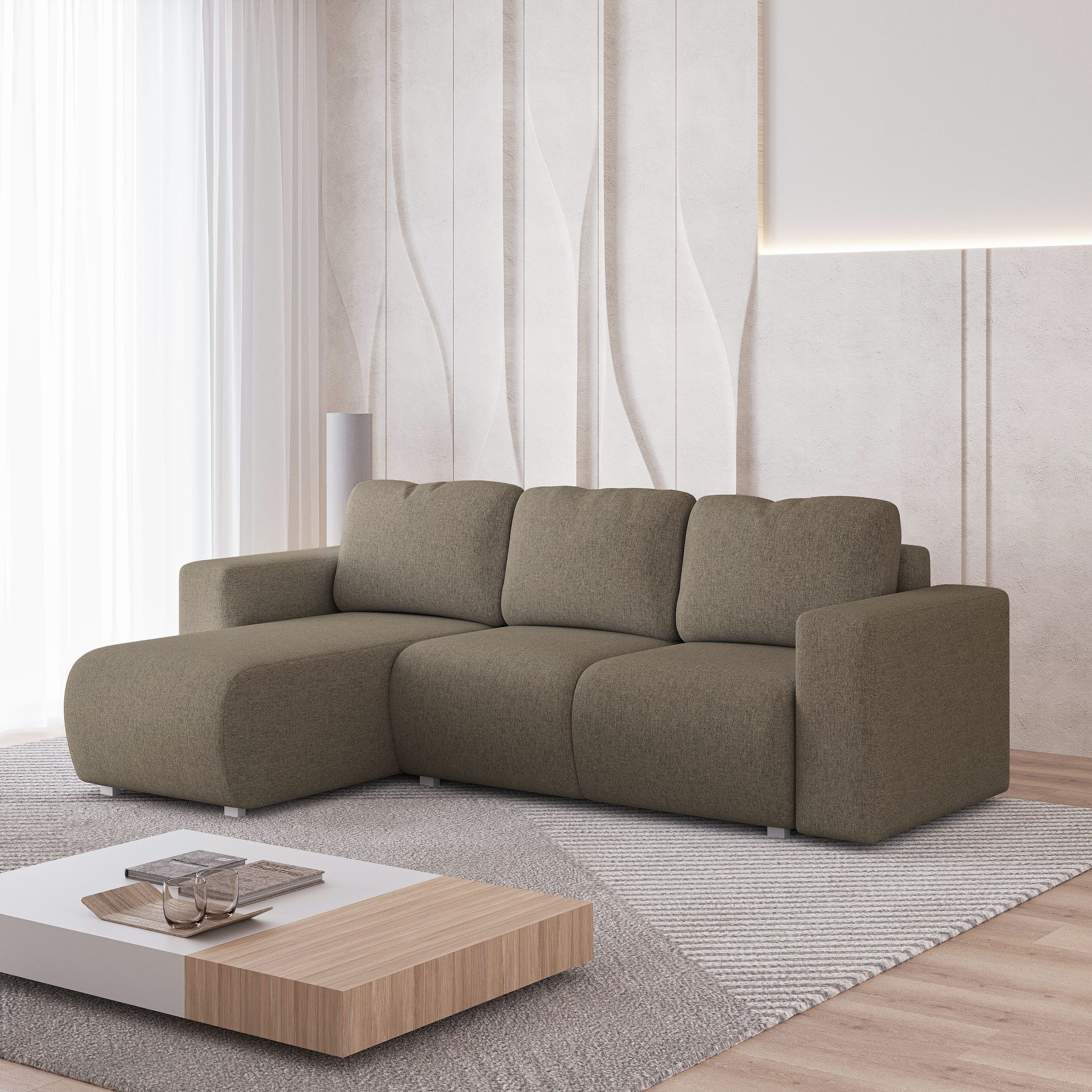 Masseno Ecksofa RINOVA mit Schlaffunktion L-Form, Sofa mit Bettkasten