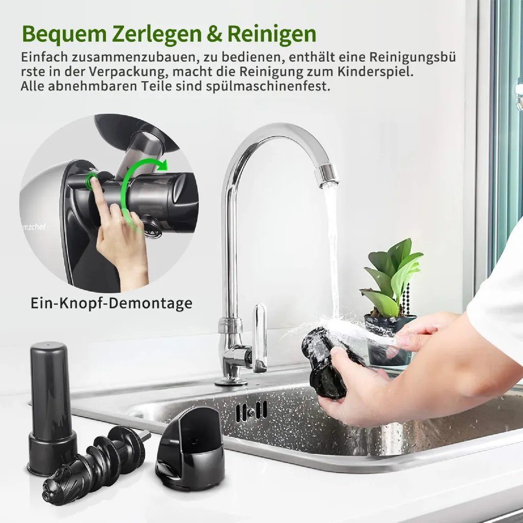 AMZCHEF Slow Juicer ZM1501, 150,00 W, Saftpresse Elektrisch, Entsafter Gemüse und Obst BPA Frei