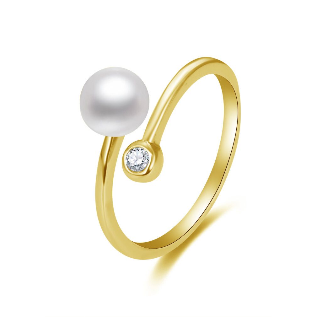 Beneto Fingerring Offener vergoldeter Ring mit echter Perle und Zirkon AGG469P-G