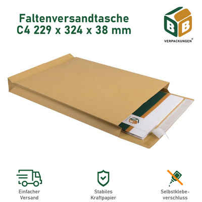 BB-Verpackungen Versandtasche Faltenversandtaschen, 229 x 324 x 38 mm, C4, Grammatur 120 g/m²