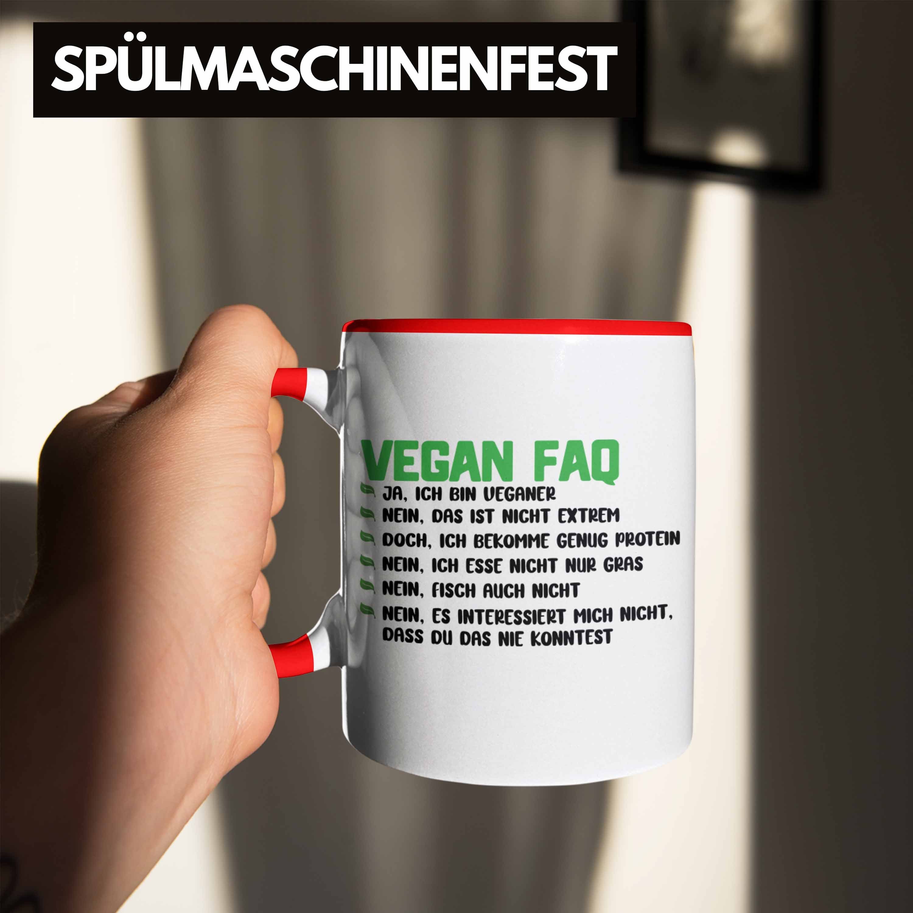 Spruch Veganer Trendation FAQ Rot - Vegane Geschenk Vegan Tasse Geschenkidee Tasse Trendation Lustiger Lebensweise