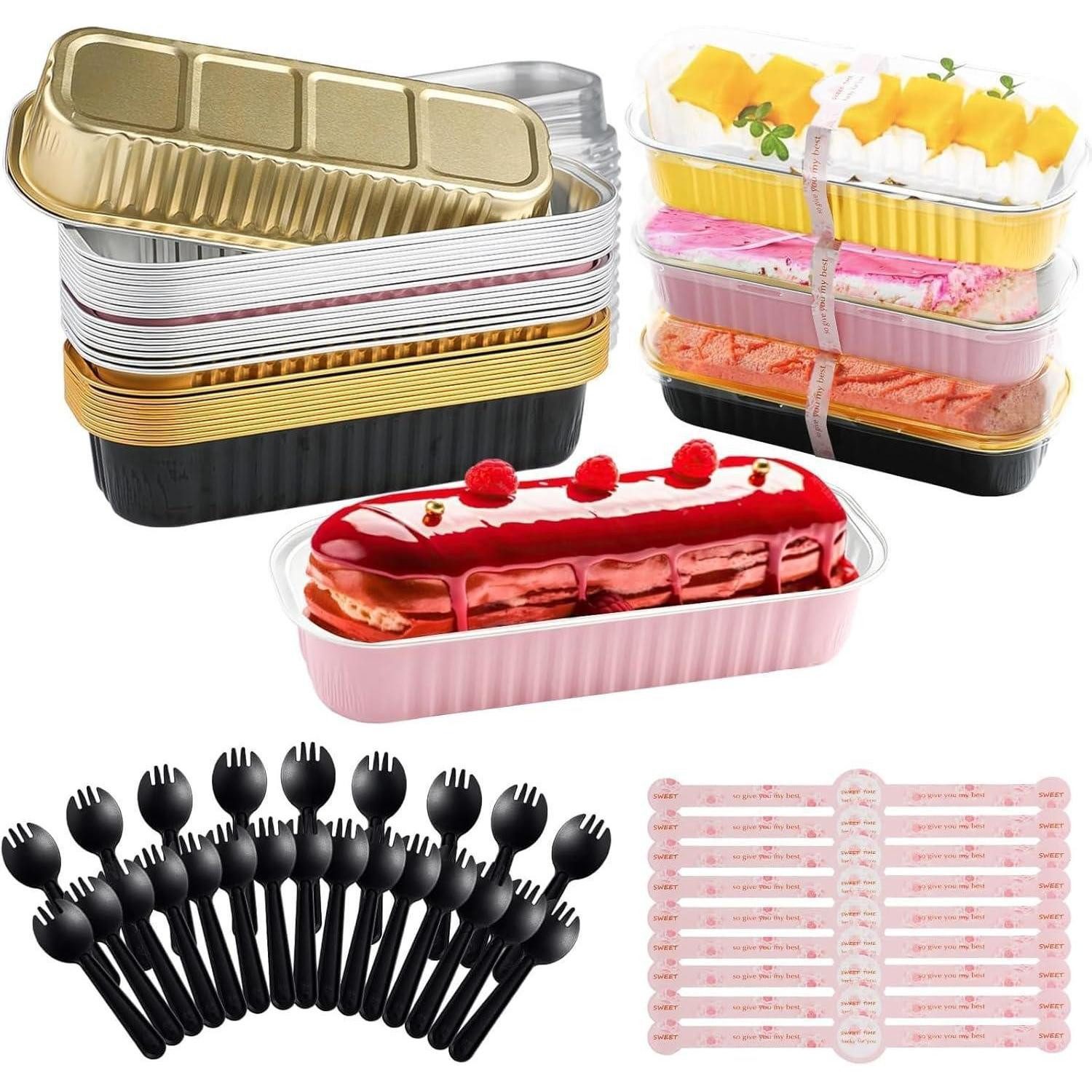 LuxusKollektion Kastenform Mini Kuchenform mit Deckel & Löffel, 30 Stk. Aluminiumfolie