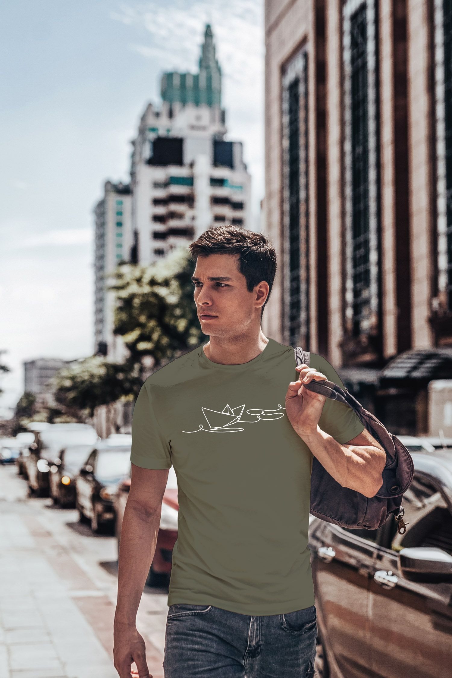 Neverless Print-Shirt Herren T-Shirt Boot Polygon Papier-Schiff Origami Aufdruck Print mit Print