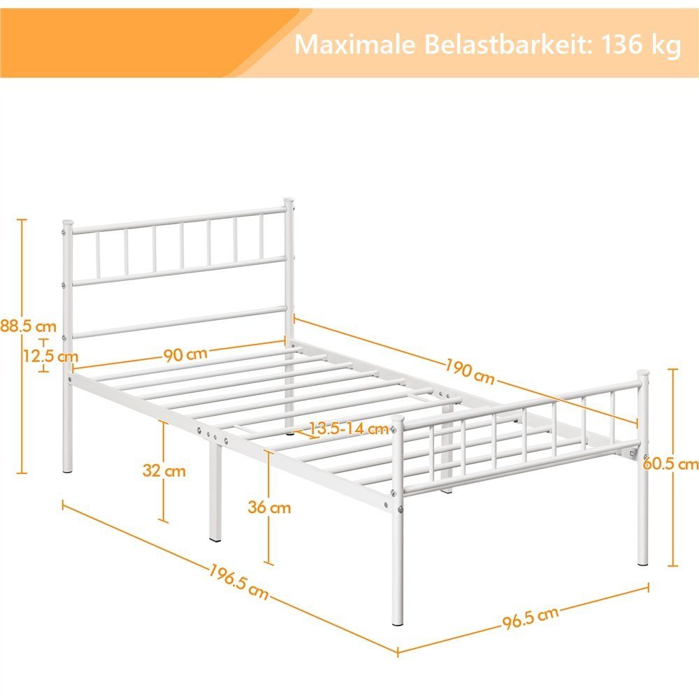 Yaheetech Bettgestell Metallbett, Einzelbettgestell / Doppelbettgestell