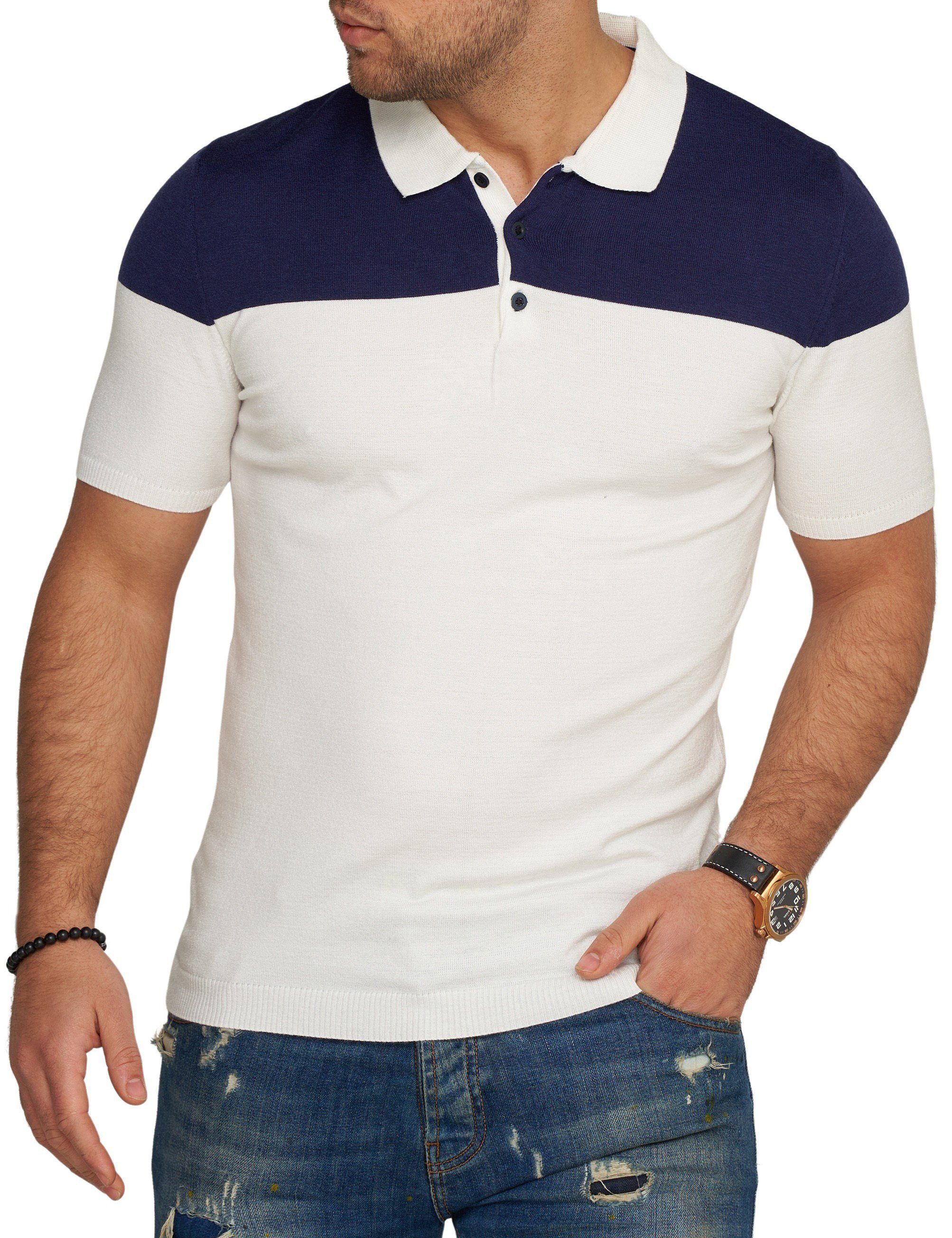 Polo CARISMA Poloshirt Weiß Color-Block CRPARATI Kurzarm Strick T-Shirt