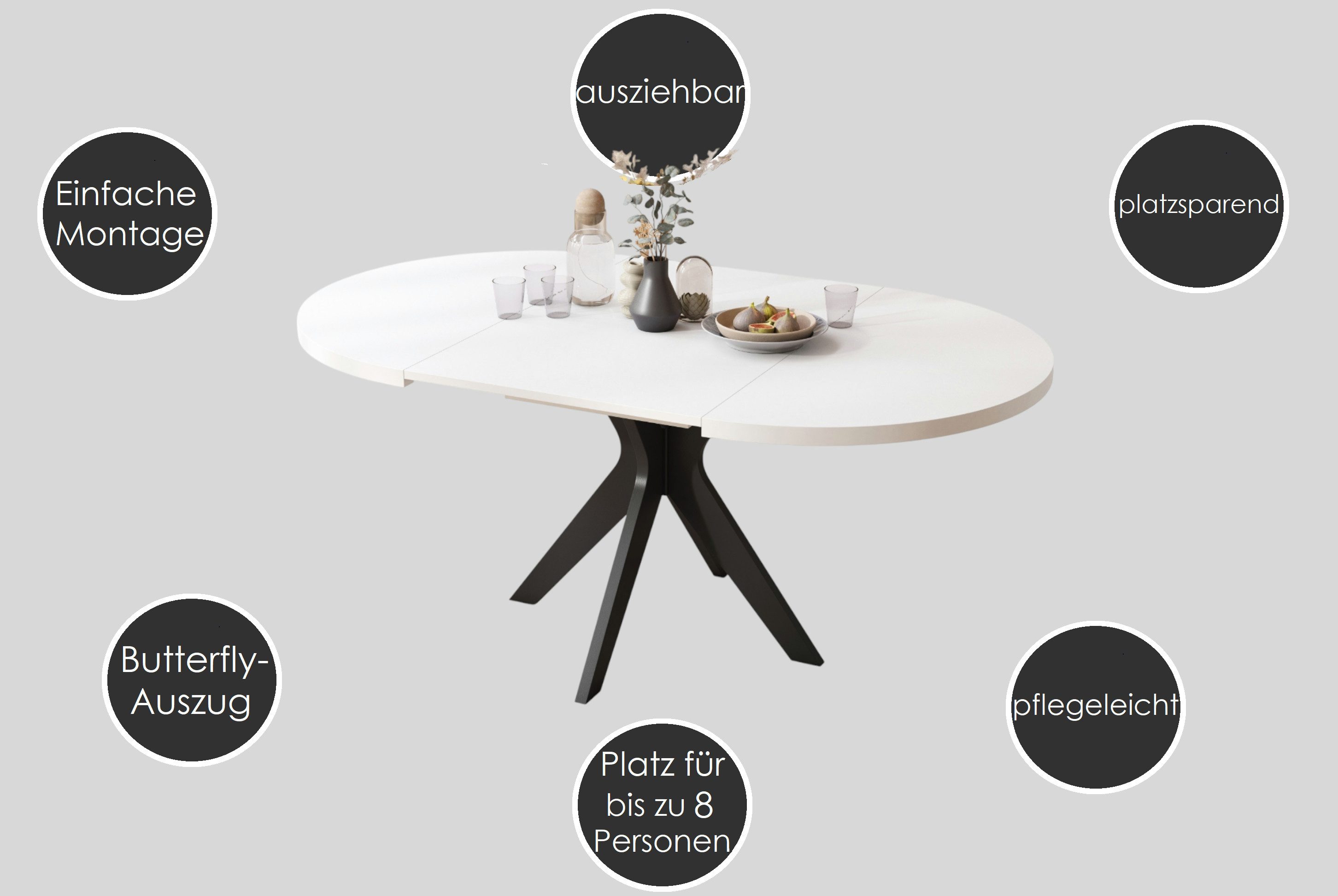designimpex Esstisch Design Esstisch Renzo ausziehbar 110 bis 180 cm rund Esszimmer Tisch, Esstisch, Esszimmertisch, Tisch, Ausziehtisch, Küchentisch, Esszimmer – Bild 4 von 5