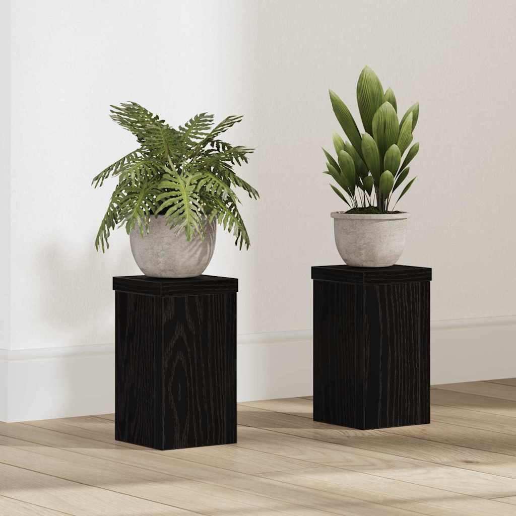 vidaXL Blumenständer, Pflanzenständer 2 pcs Schwarz Eichen-Optik 10 x 10 x 18 cm