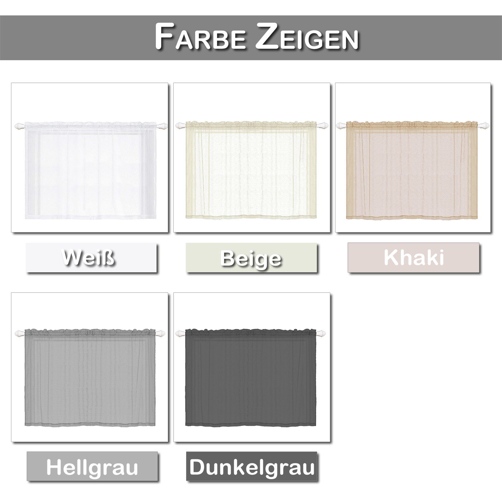 Weiß kräuselband Voile Gardinen,Bistrogardine, Scheibengardine St), Gardinen, Kurzgardine transparent, (2 BTTO, Fenstervorhang, Stangendurchzug,Transparente mit