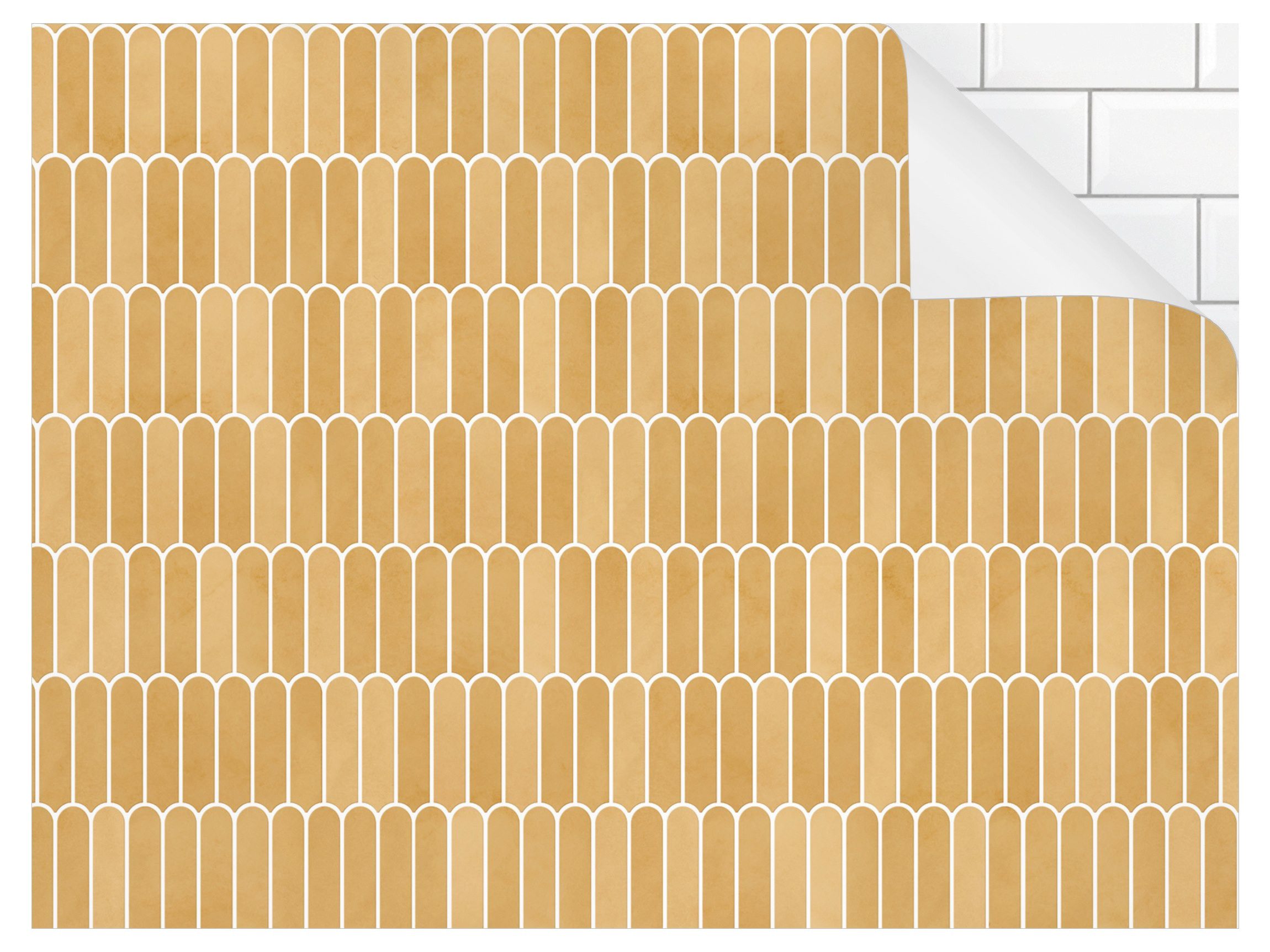 Bilderdepot24 Badrückwand gelb fugenlose Wandverkleidung Bad Illustration, (Hartfolie matt » Selbstklebend SMART 0,35 mm), wasserfestes Wandpaneel Fischschuppen Fliesen Gelb