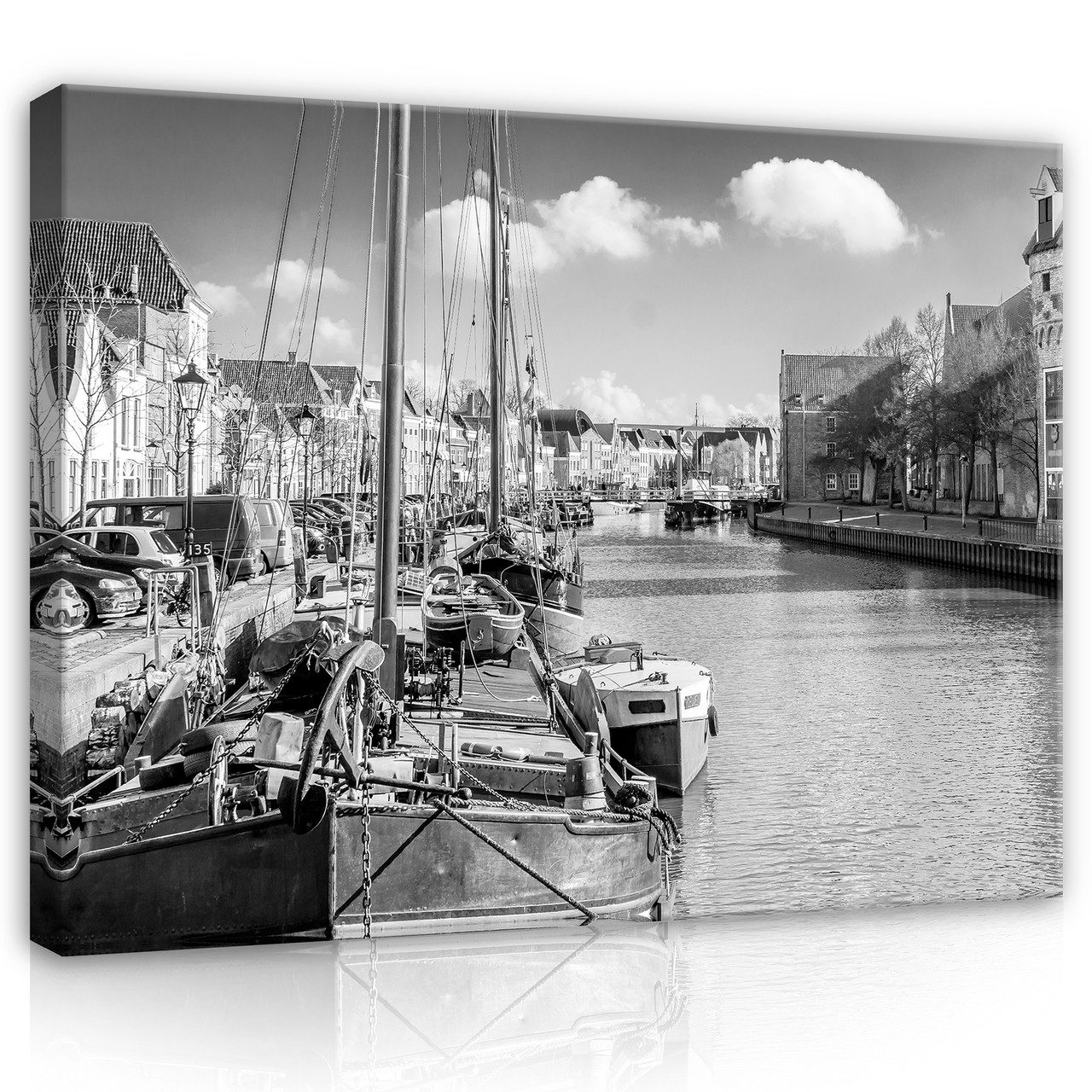 Wallarena Leinwandbild Stadt Grau Schwarz und weiß Wandbild XXL Leinwandbilder Modern 80x60, Panorama (Einteilig, 1 St), Leinwandbild Wohnzimmer Schlafzimmer Leinwand Bilder Aufhängefertig