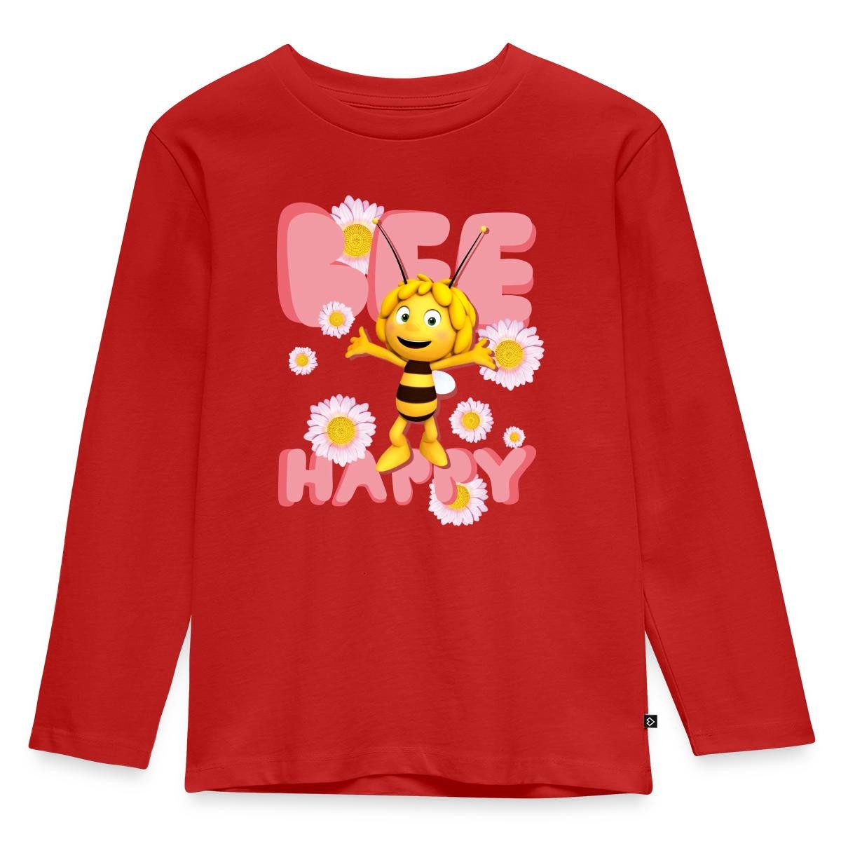 T-Shirt Biene Maja Bee Happy Spruch Kinder Premium Langarmshirt
