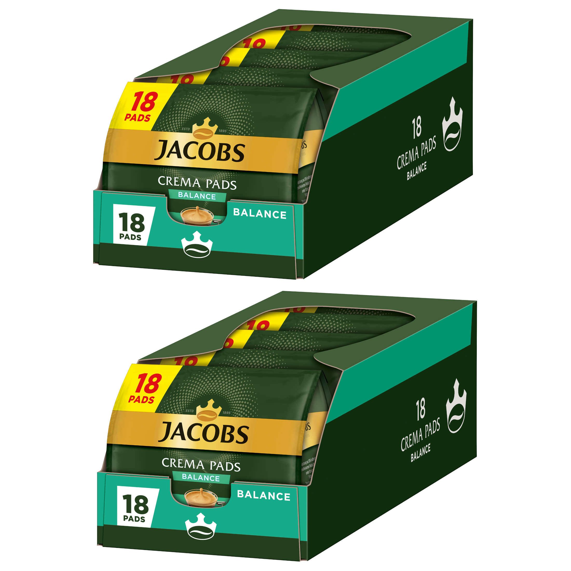 JACOBS Kaffee Pads Crema Balance 180 Getränke Senseo kompatibel, (Packung, 10er Pack)