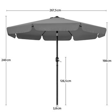 Yaheetech Sonnenschirm, mit Volant Φ 267,5 cm Kippbarer Gartenschirm UV-schutz Kurbelschirm