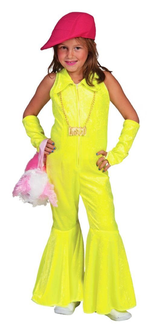Das Kostümland Kostüm Hippie Girl Disco Anzug für Mädchen - Neon Gelb