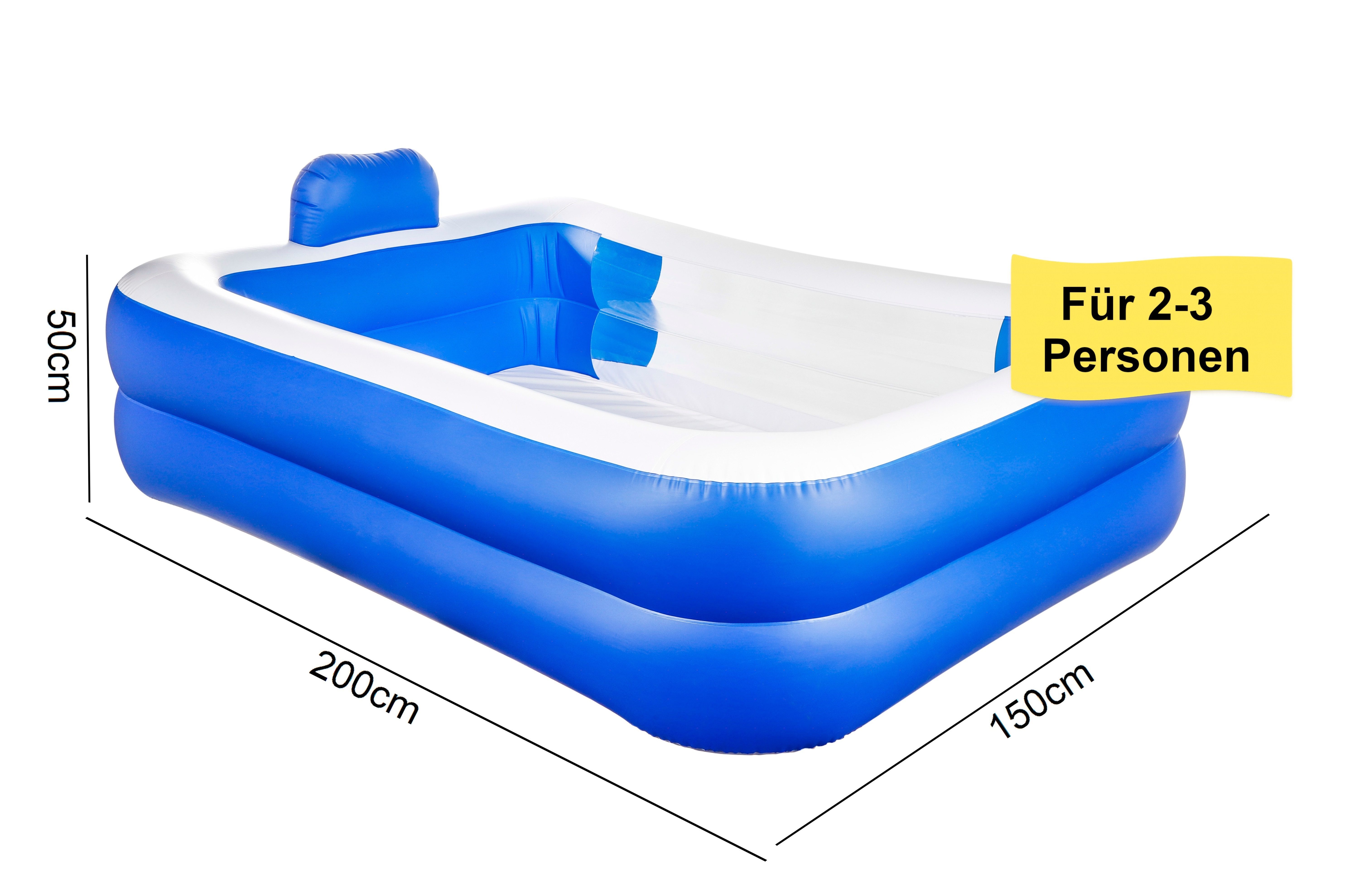 steinwohn Детский басейн Aufblasbarer Pool 200x150x50cm mit Kopfstütze & Sichtfenster, 440L Familienpool - mit Ablaufventil & Reparaturflicken