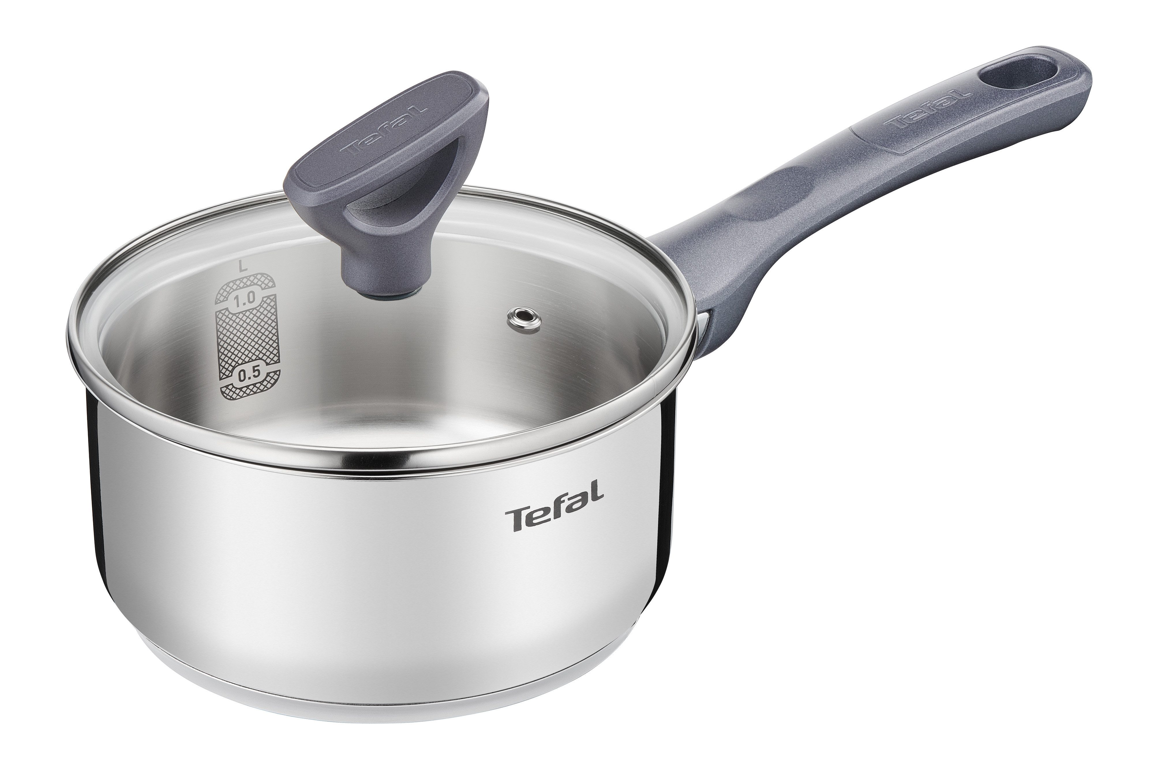 Tefal Kasserolle Daily Cook, Edelstahl (2-tlg), 16 cm, Ausgießhilfe, Messmarkierungen, Induktion, backofenfest