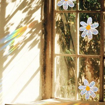 AUKUU Wandtattoo 42*15cm Blumen Gänseblümchen Bunter Sonnenlicht, statischer Aufkleber Fenster Schaufenster Glas selbstklebender